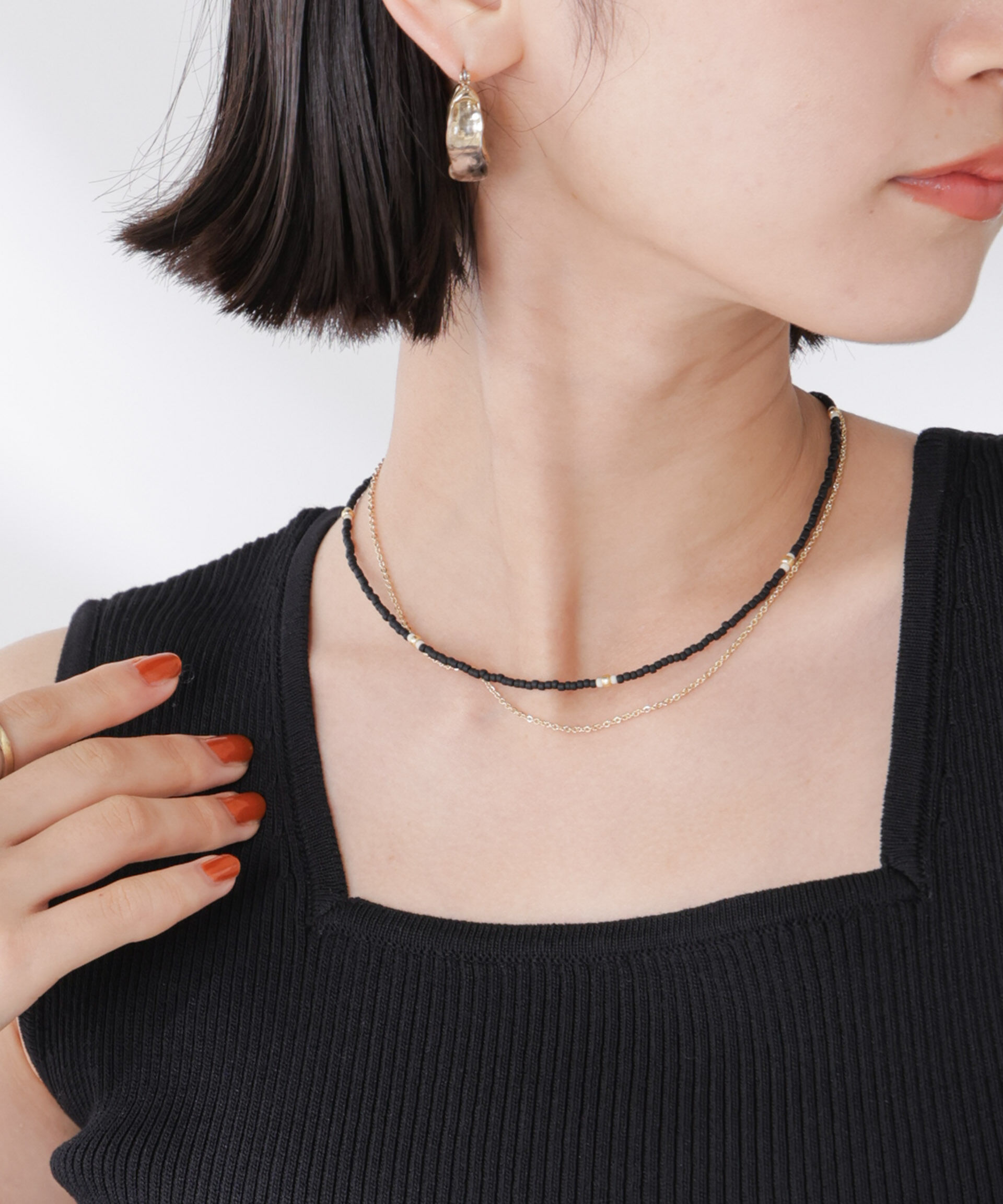 nano･universe「マットビーズ＆チェーン2連ネックレス」|ネックレス|ブラック