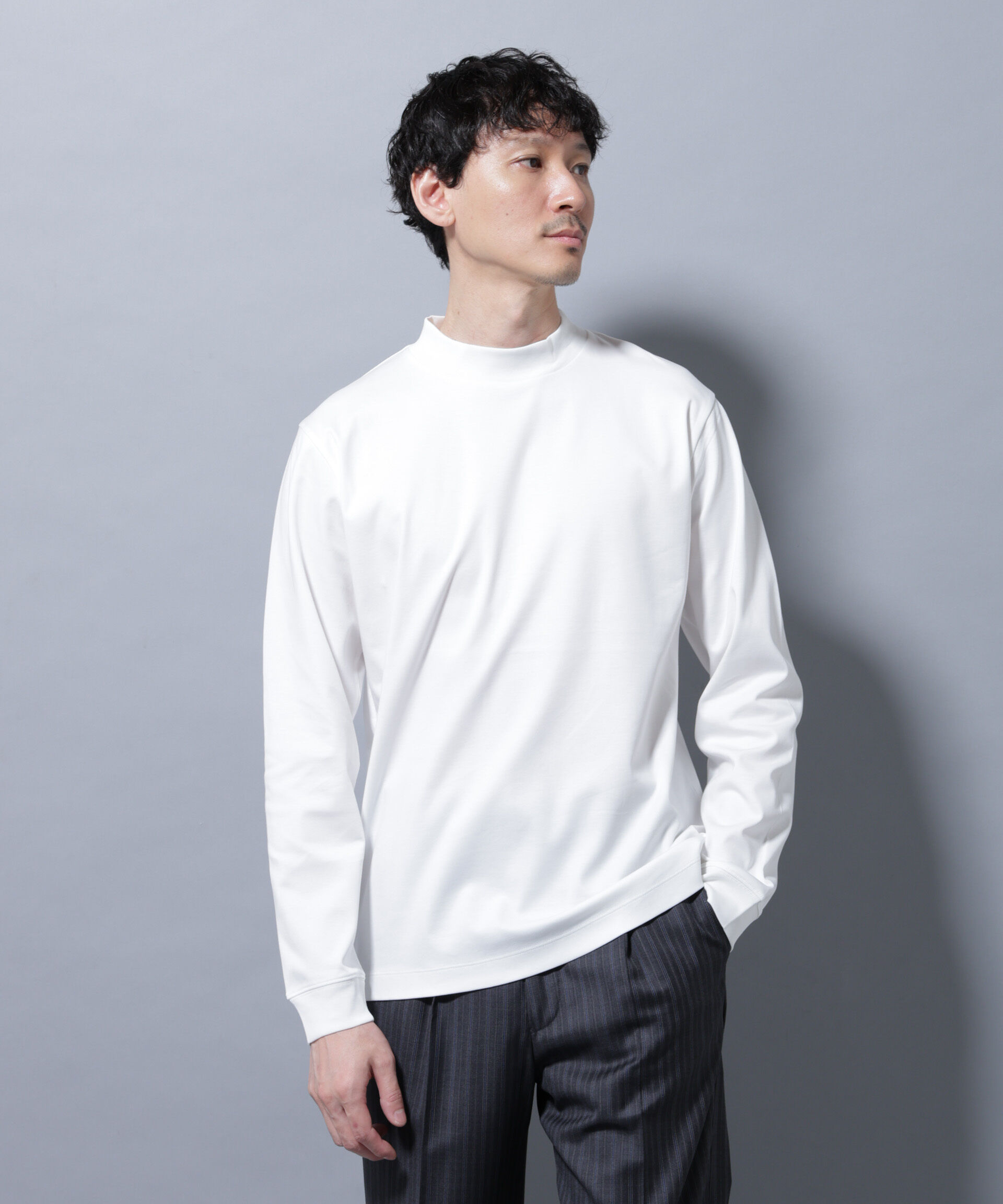 nano･universe「アンチスメルモックネックTシャツ 長袖」|Tシャツ・カットソー|ホワイト