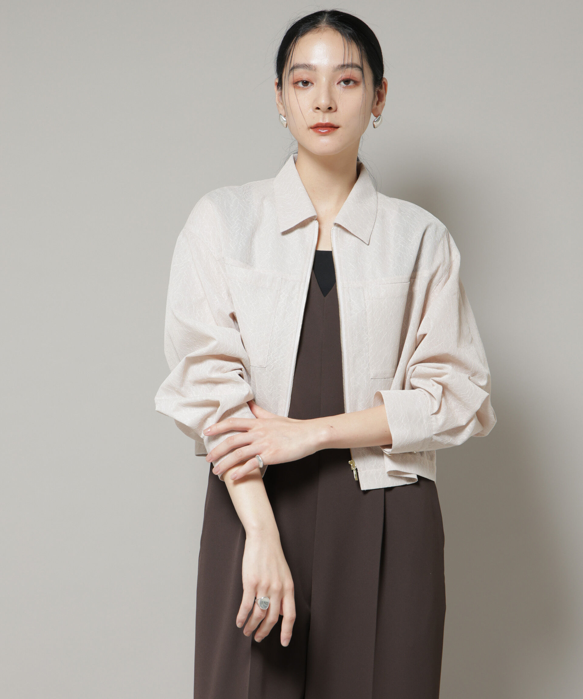 nano･universe「レースボンディングシャツブルゾン」|テーラードジャケット|ベージュ