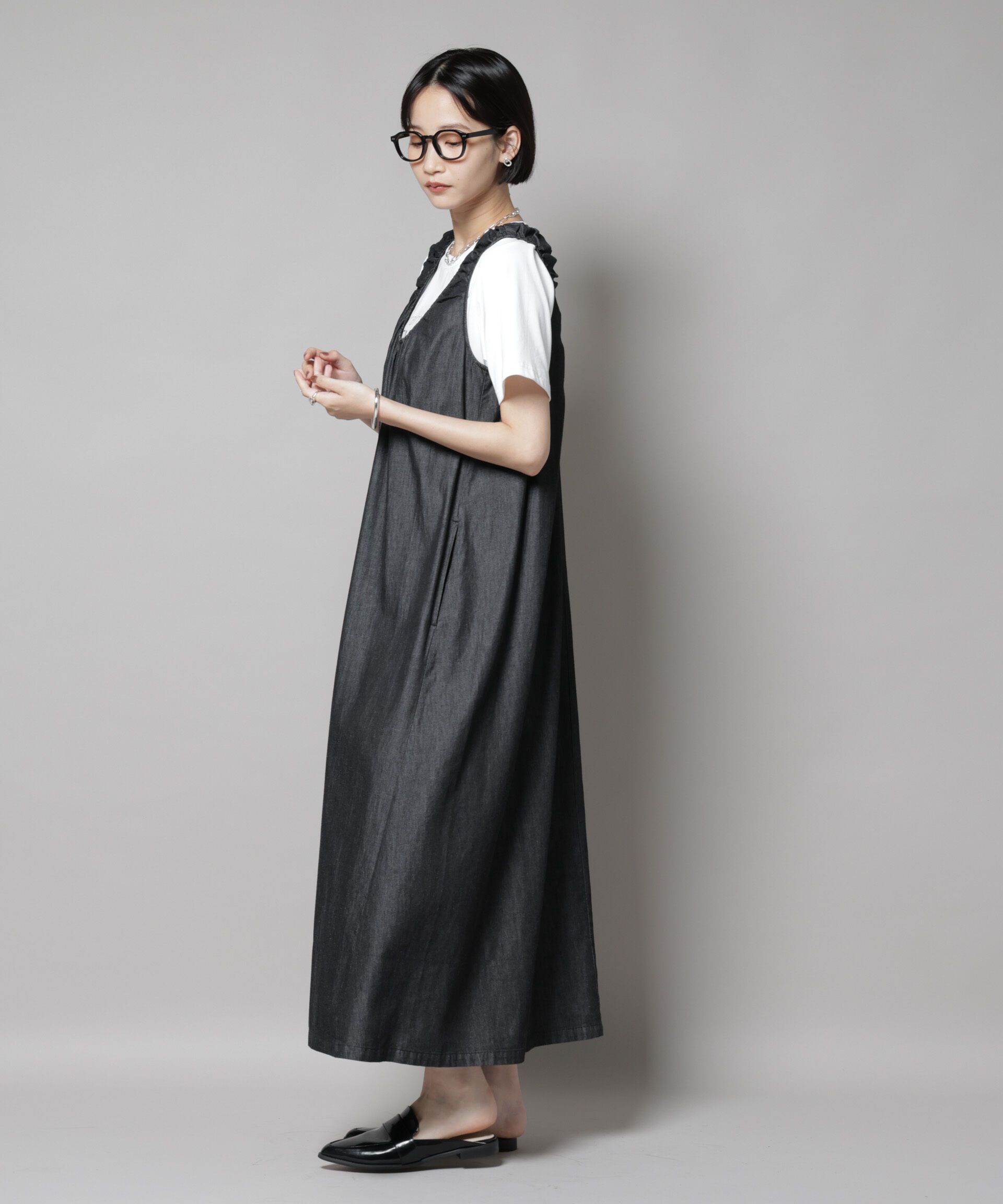 nano･universe「ギャザーデザインフレアデニムワンピース」|ワンピース|