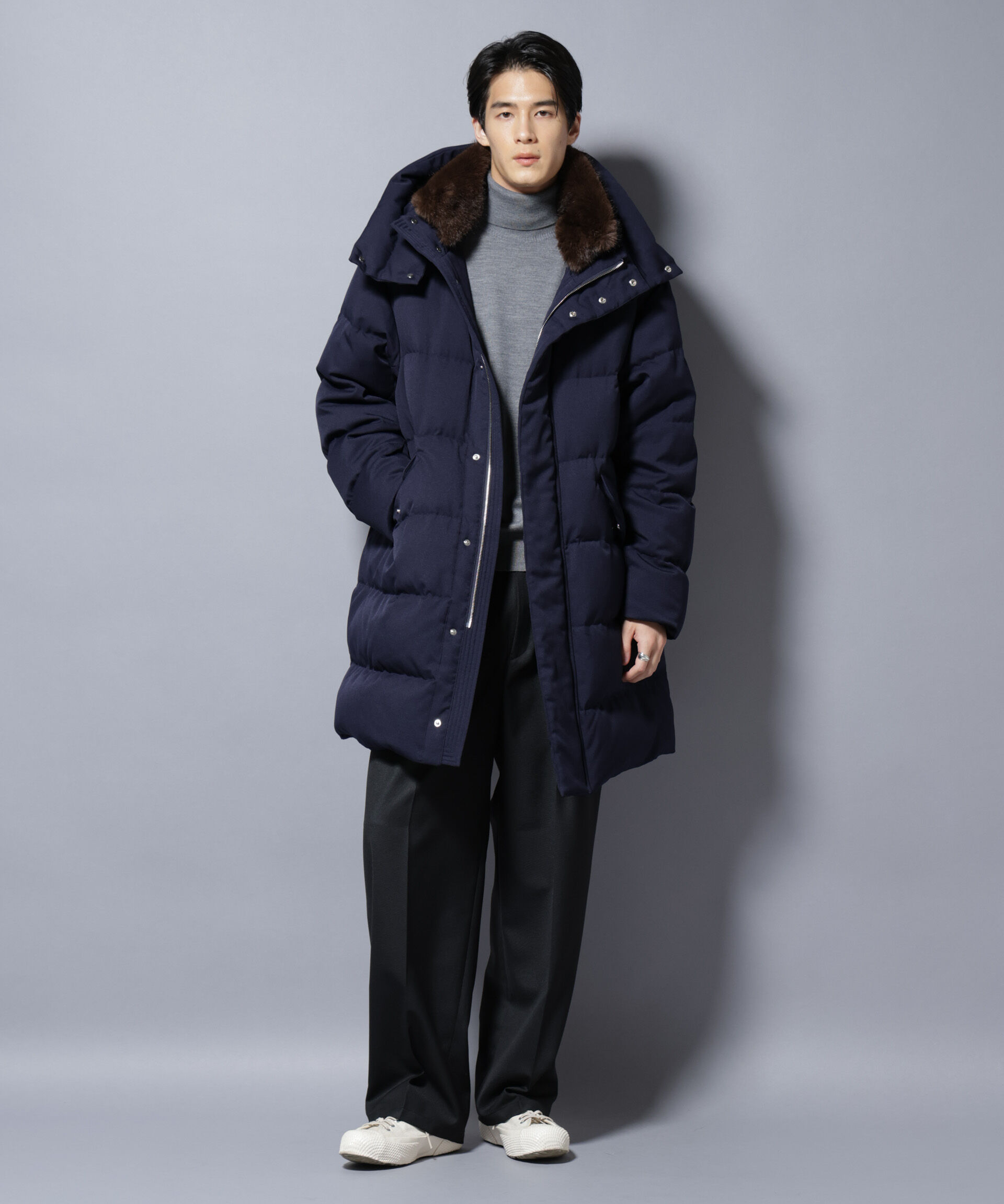 nano･universe「「西川ダウン(R)」フェイクファーカラーサージロングダウン」|ダウン|