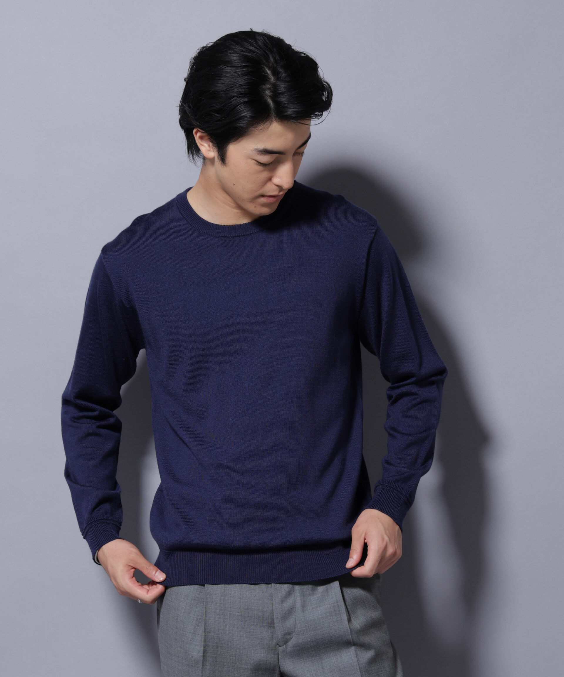nano･universe「タスマニアミックスクルーネックニット」|ニット・セーター|ネイビー