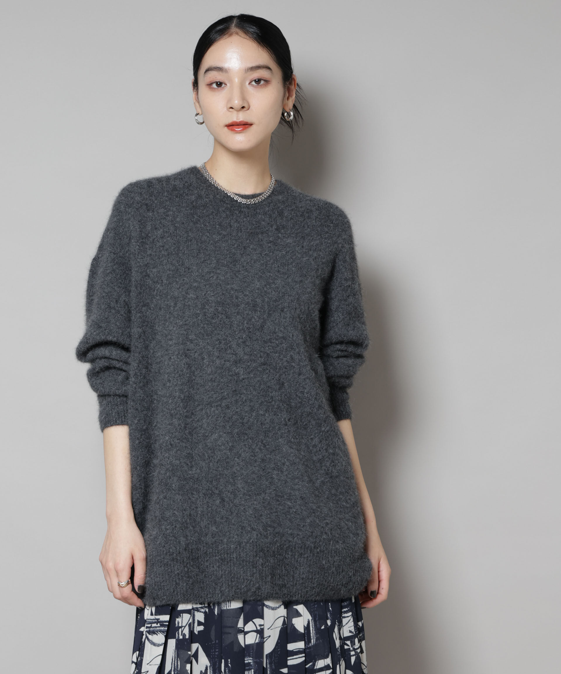 nano･universe「ウォッシャブルフォックスクルーワイドニットプルオーバー」|ニット・セーター|チャコール3