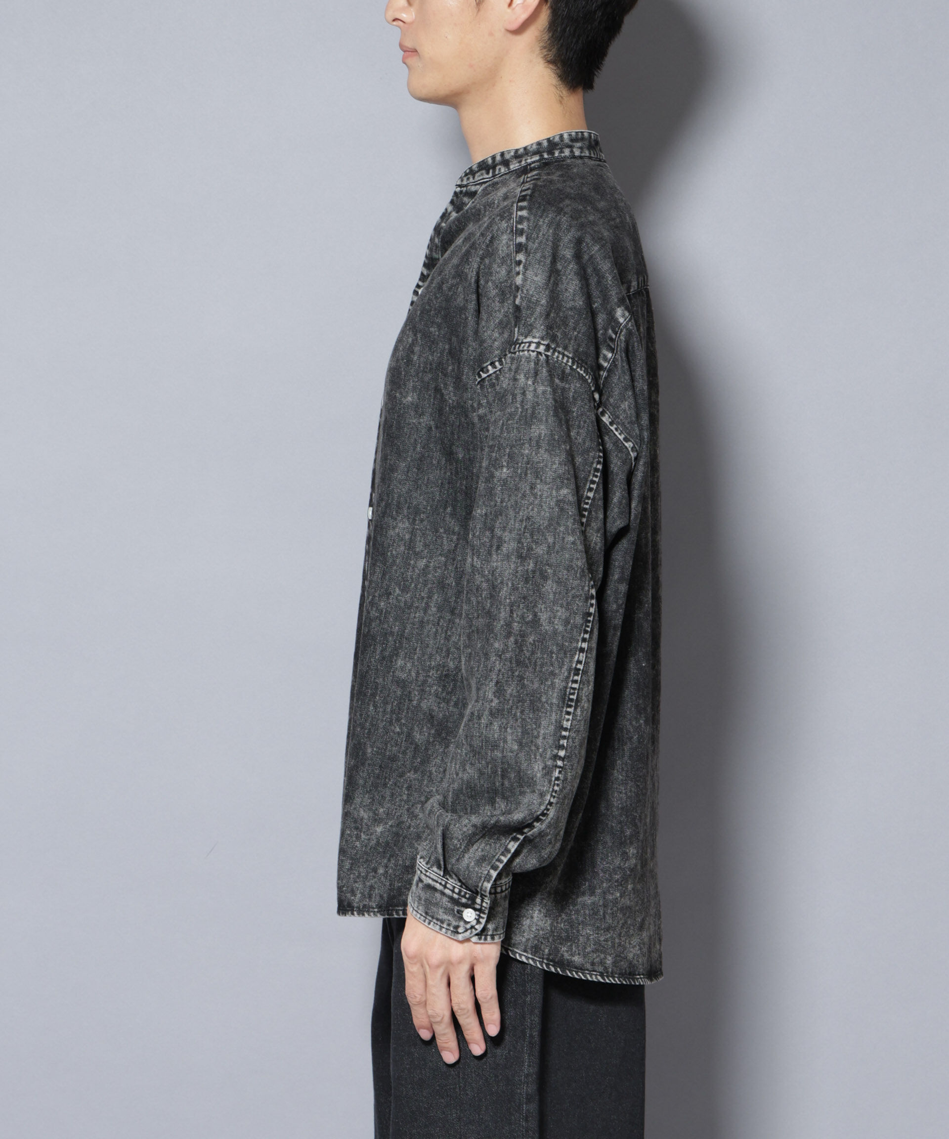 nano･universe「「大人のワイドシャツ」バンドカラーデニム 長袖」|シャツ・ブラウス|