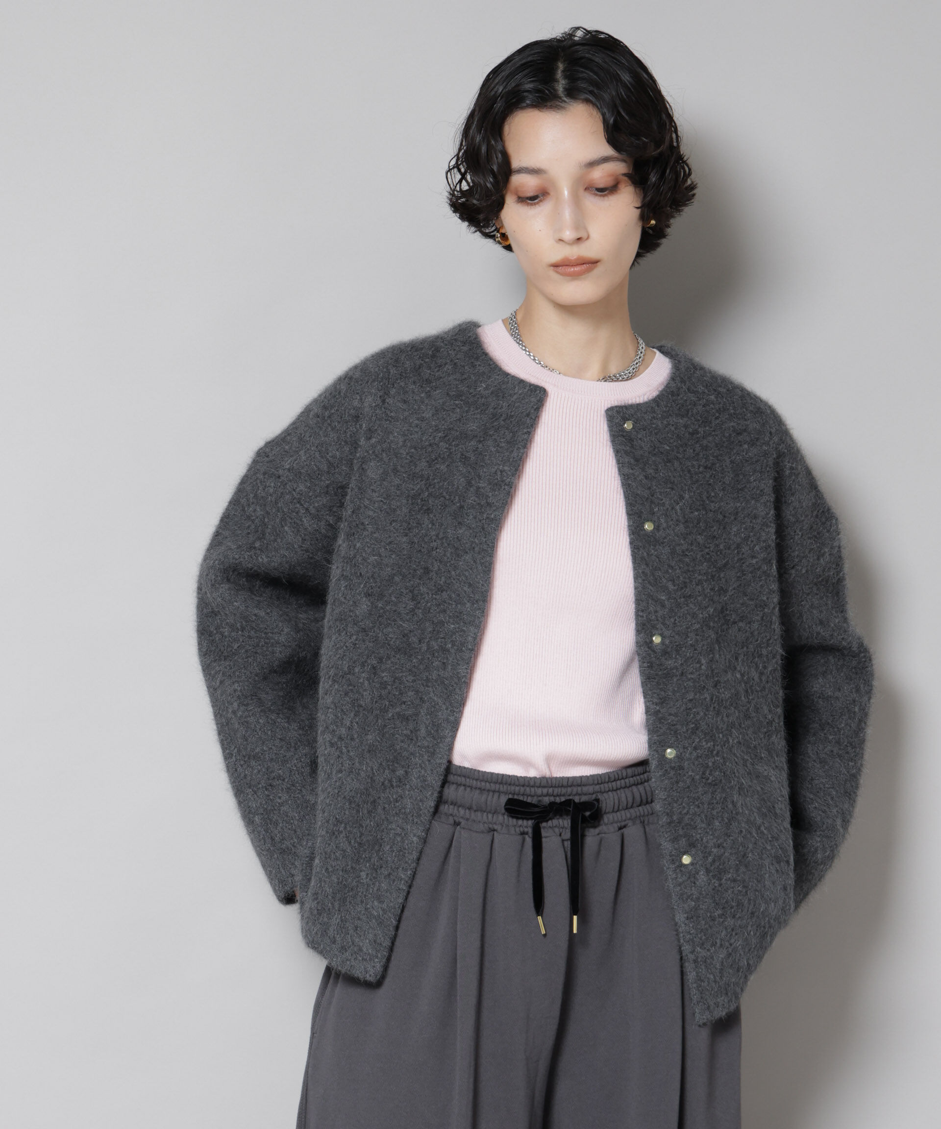 nano･universe「ウォッシャブルフォックスリバーニットジャケット」|ニット・セーター|チャコール3