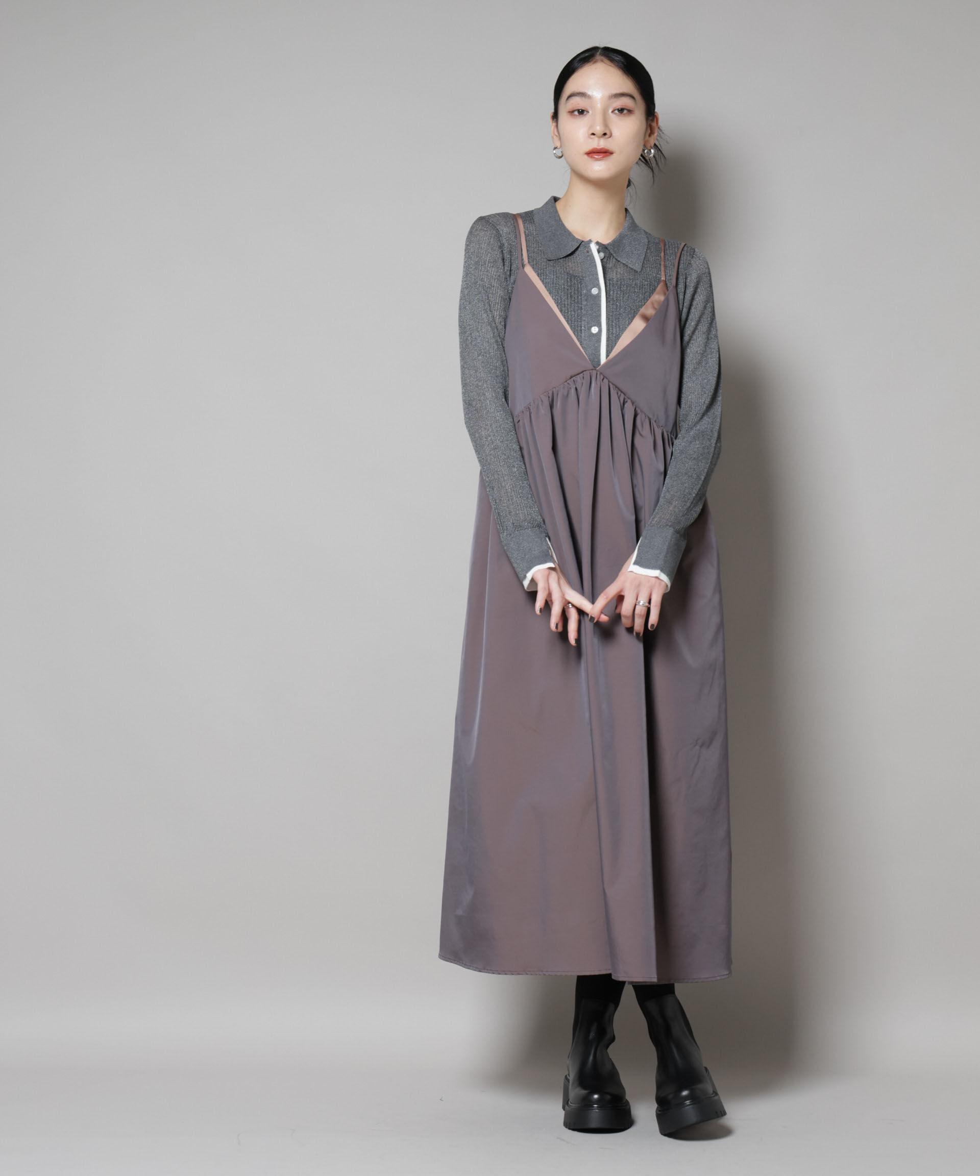 nano･universe「バイカラーシアーリブ衿付きカーディガン」|ニット・セーター|