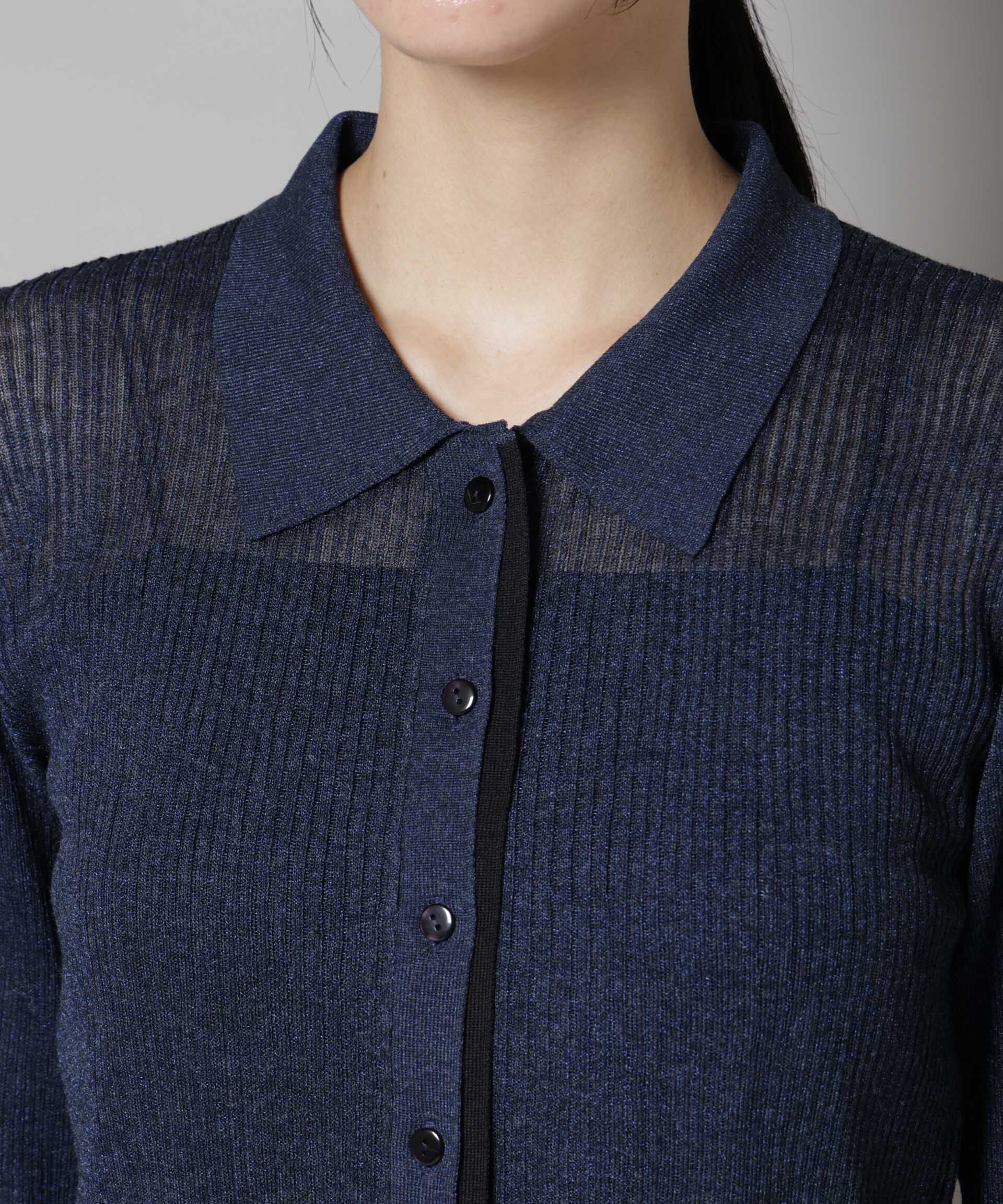 nano･universe「バイカラーシアーリブ衿付きカーディガン」|ニット・セーター|