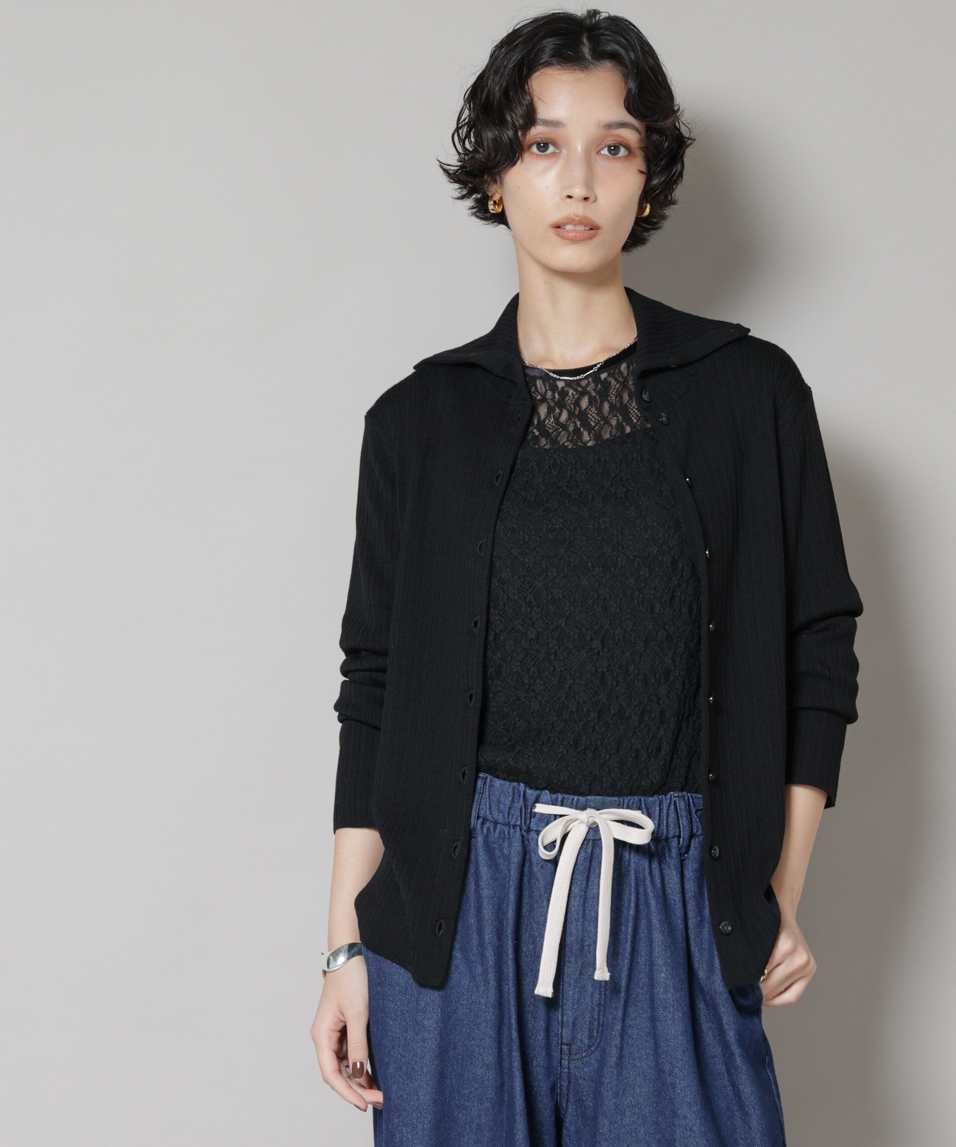 nano･universe「毛玉レスニット3wayリブタートルトップス」|ニット・セーター|ブラック