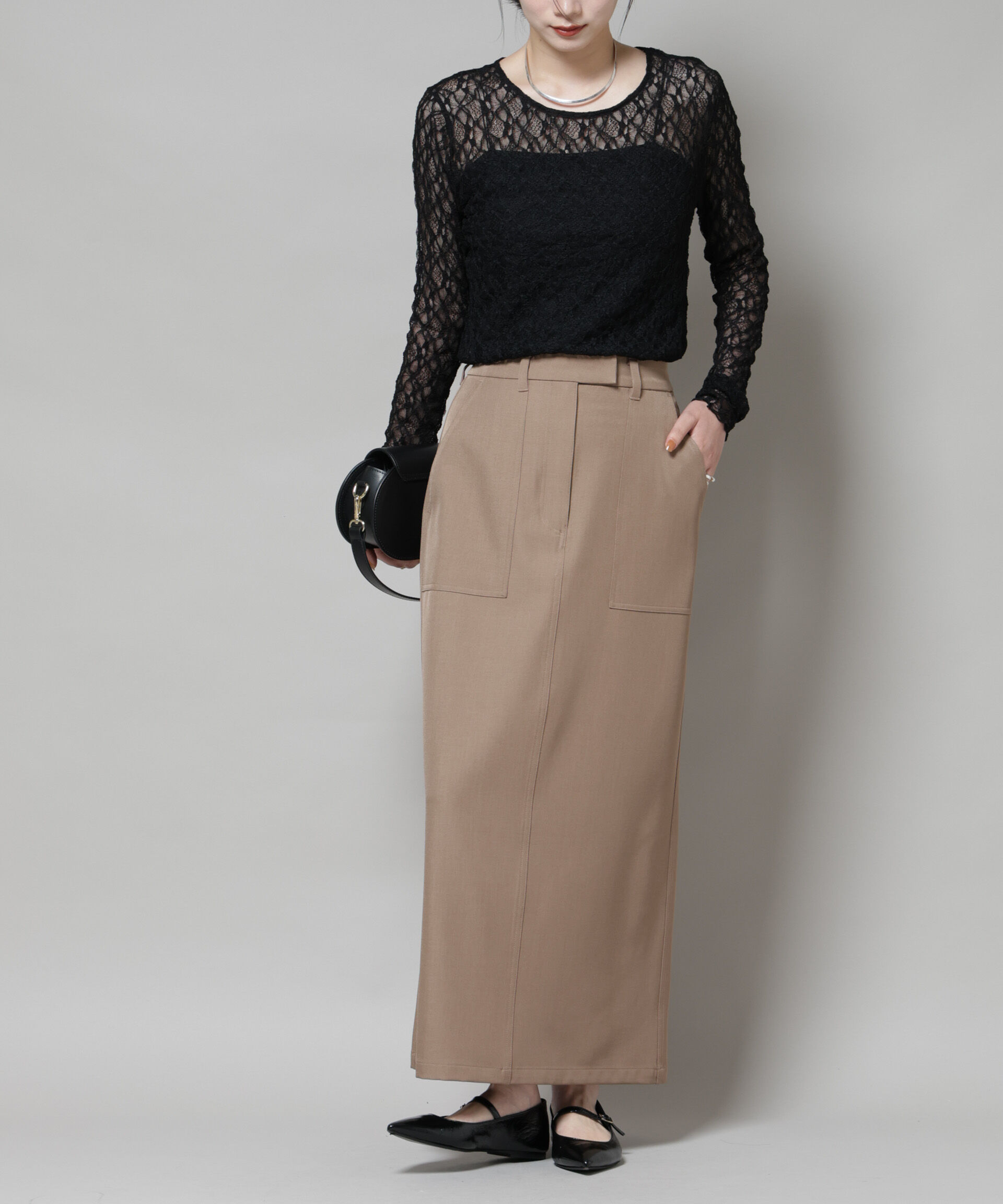 nano･universe「ポケットディティールナロースカート(セットアップ可)」|スカート|キャメル4
