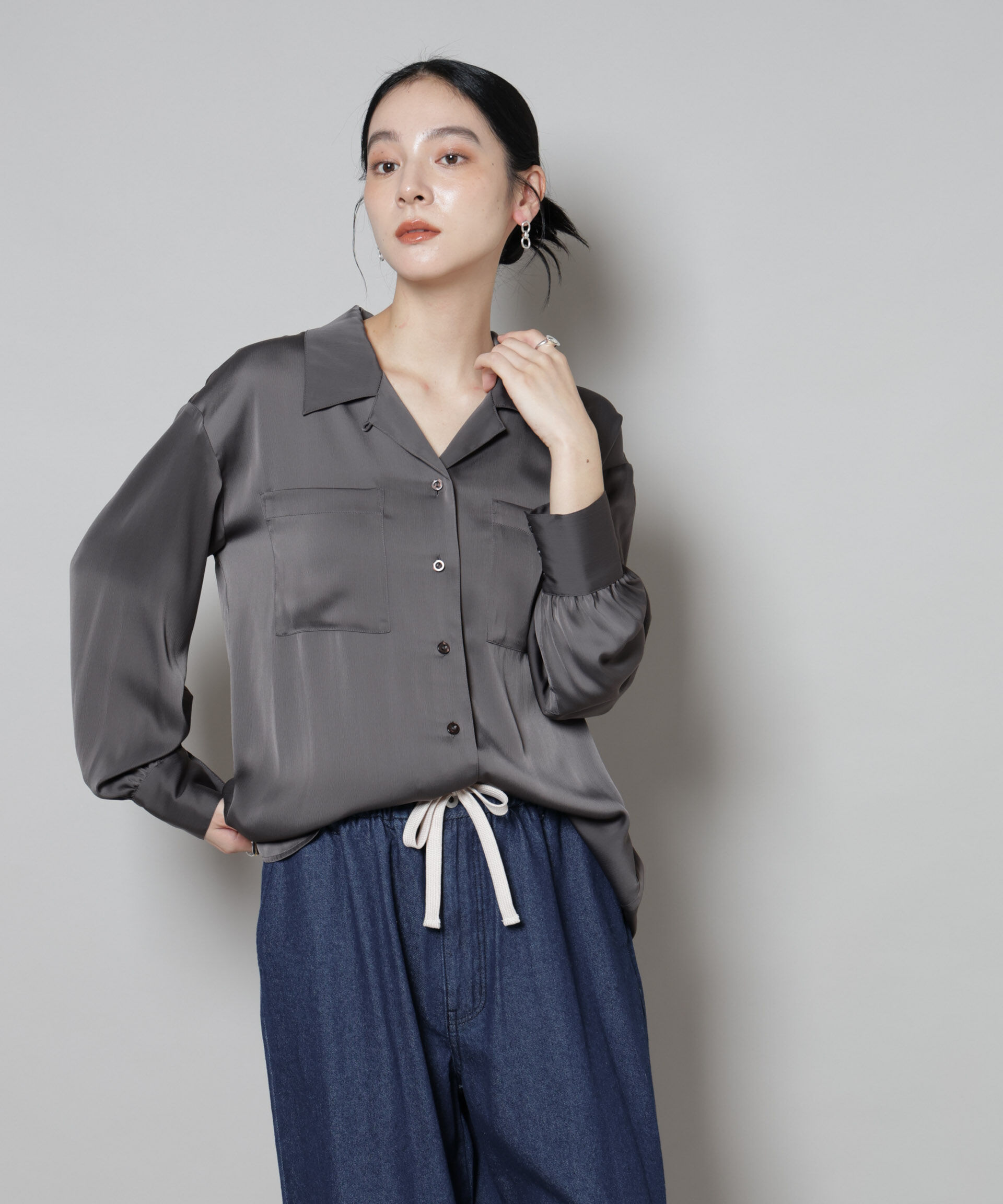 nano･universe「サテンオープンカラーシャツ(セットアップ可)」|シャツ・ブラウス|