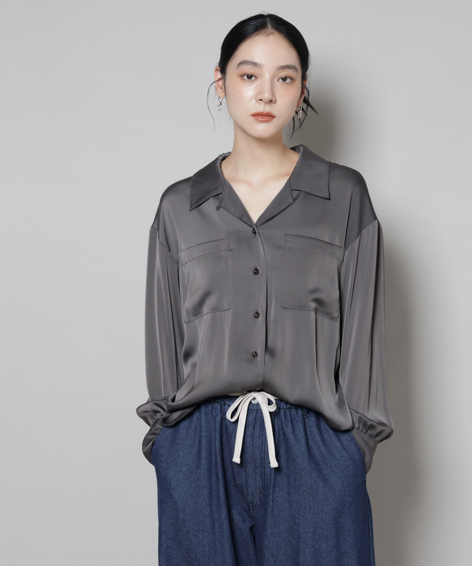 nano･universe「サテンオープンカラーシャツ(セットアップ可)」|シャツ・ブラウス|