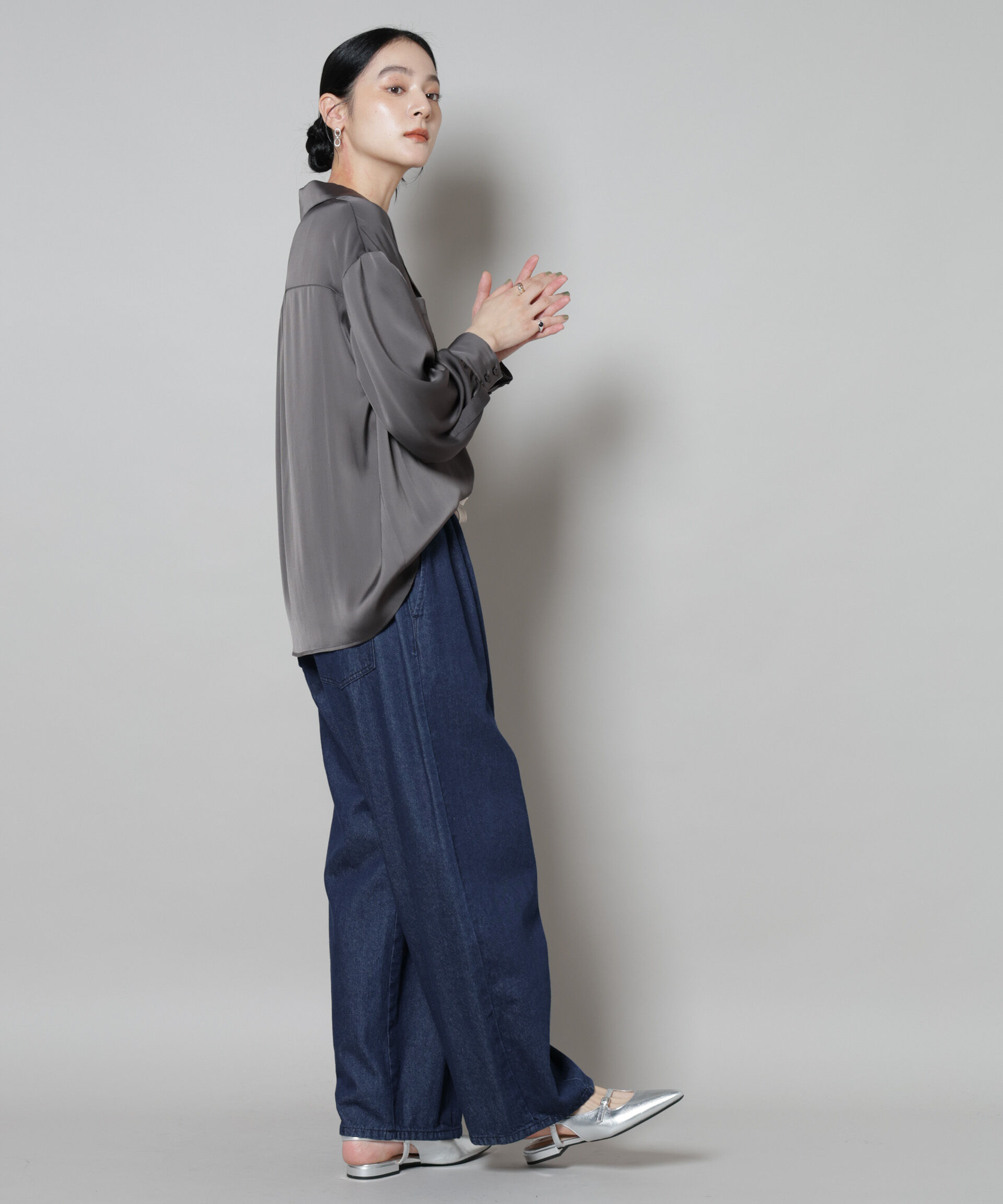 nano･universe「サテンオープンカラーシャツ(セットアップ可)」|シャツ・ブラウス|