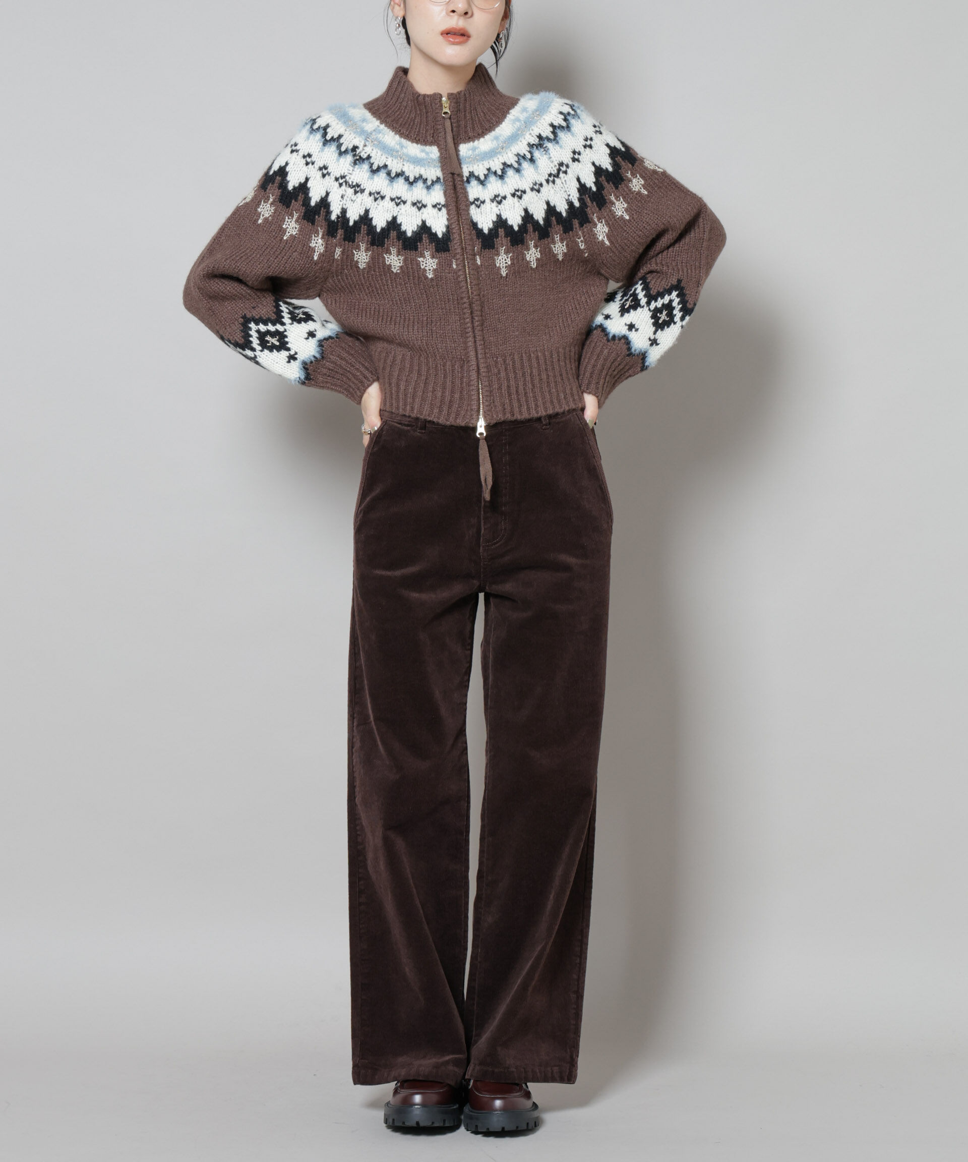 nano･universe「コーデュロイワイドパンツ」|チノ|ブラウン