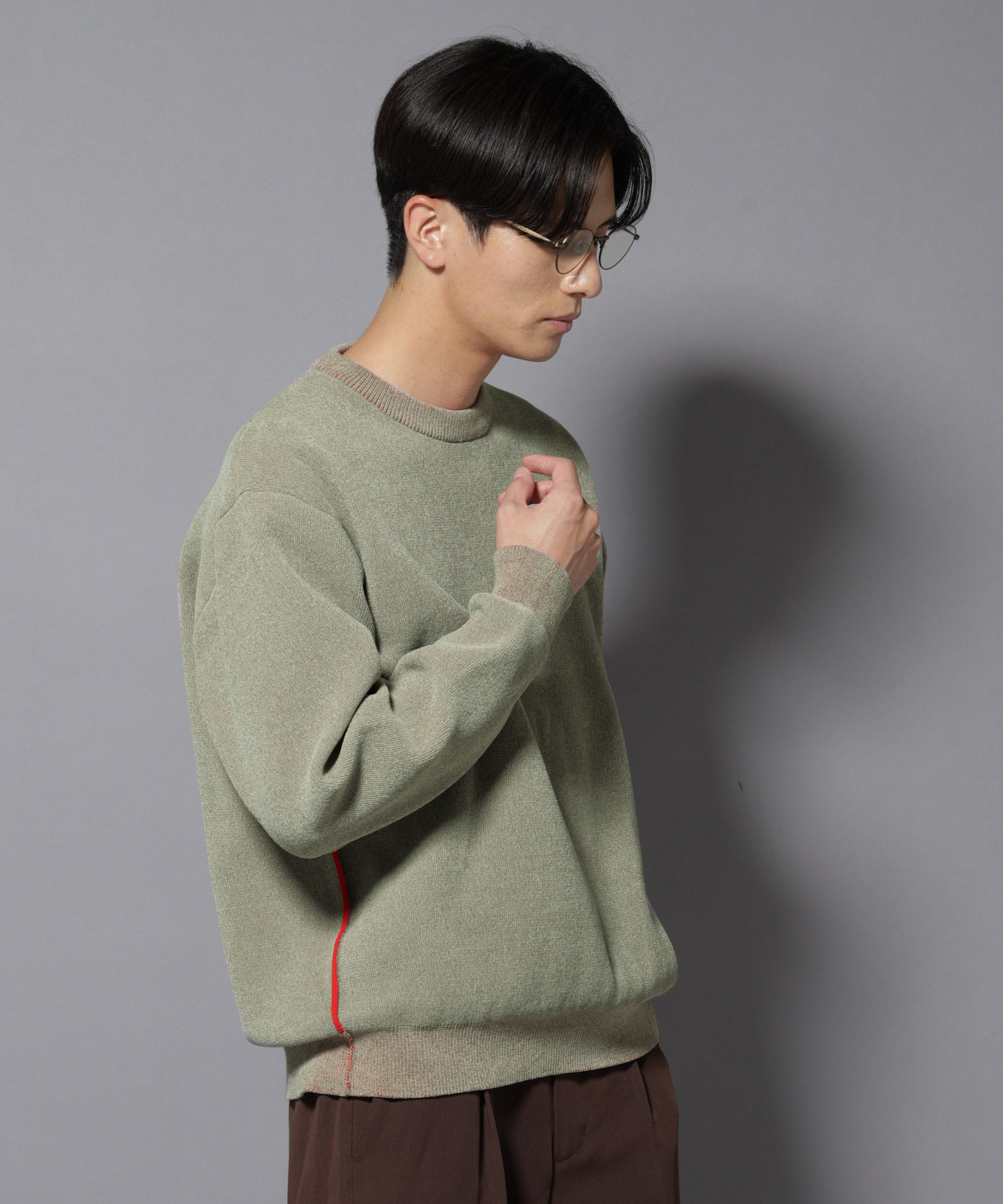 nano･universe「モールヤーンダブルフェイスクルーネックニット」|ニット・セーター|ベージュ