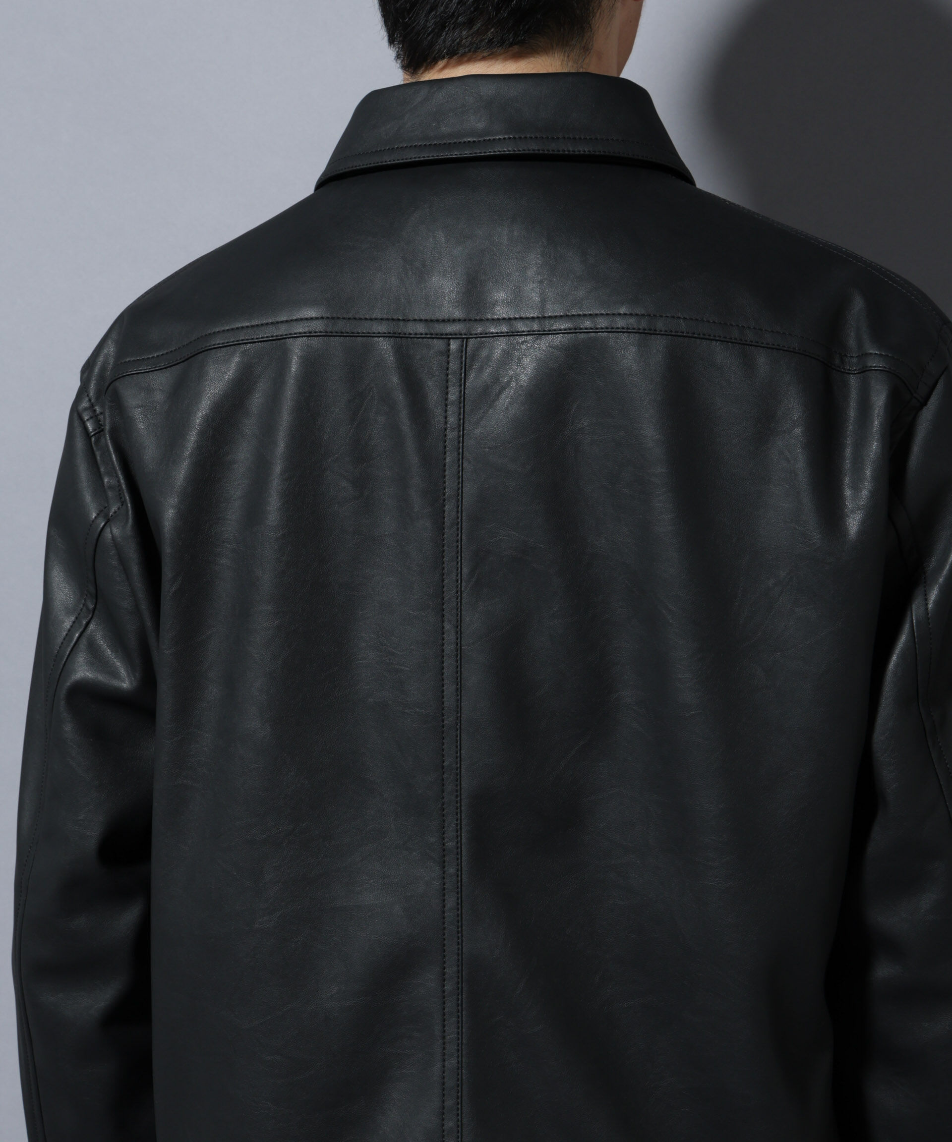 nano･universe「ヴィンテージライクフェイクレザー スポーツジャケット」|ブルゾン・スタジャン|