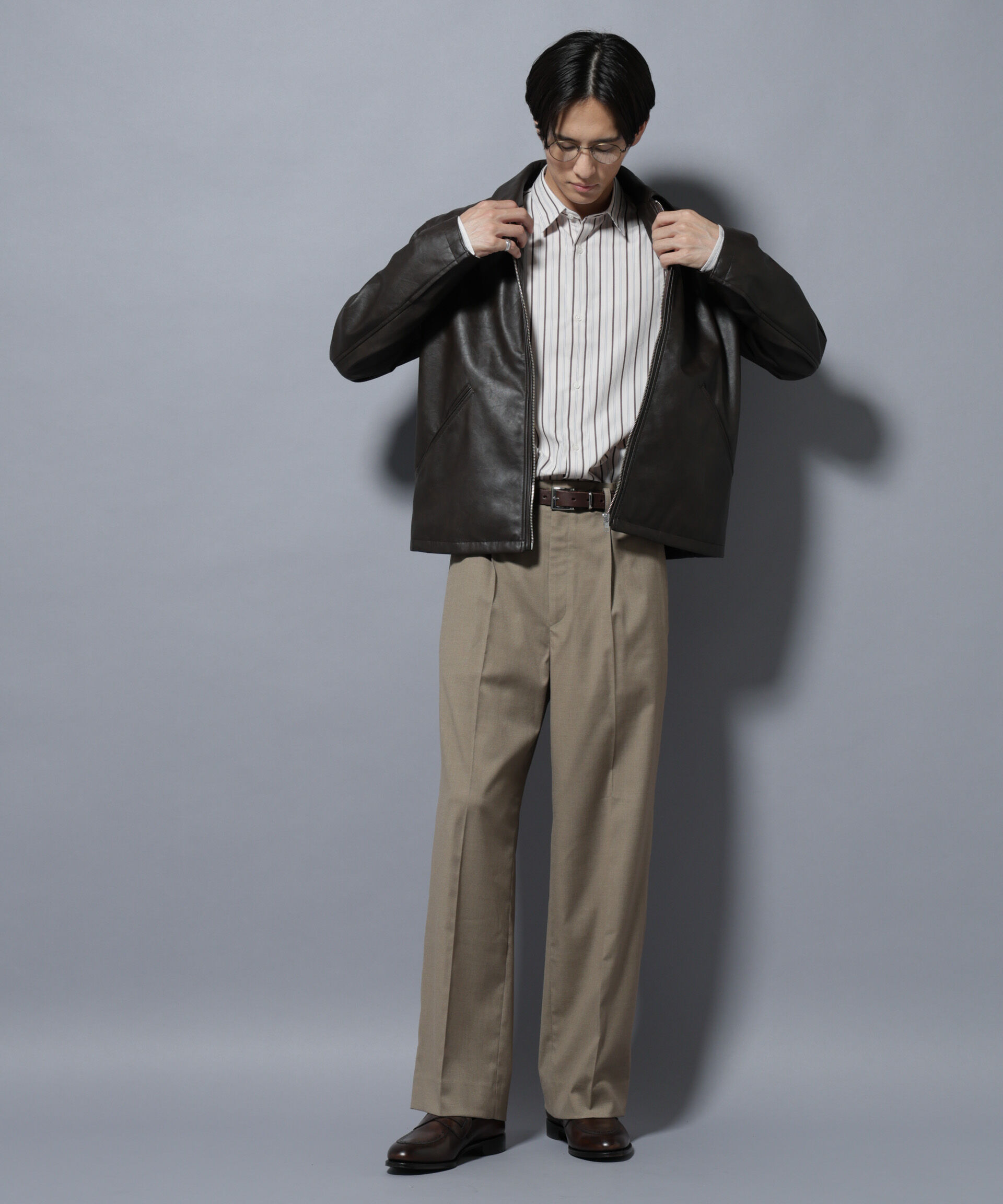 nano･universe「ヴィンテージライクフェイクレザー スポーツジャケット」|ブルゾン・スタジャン|