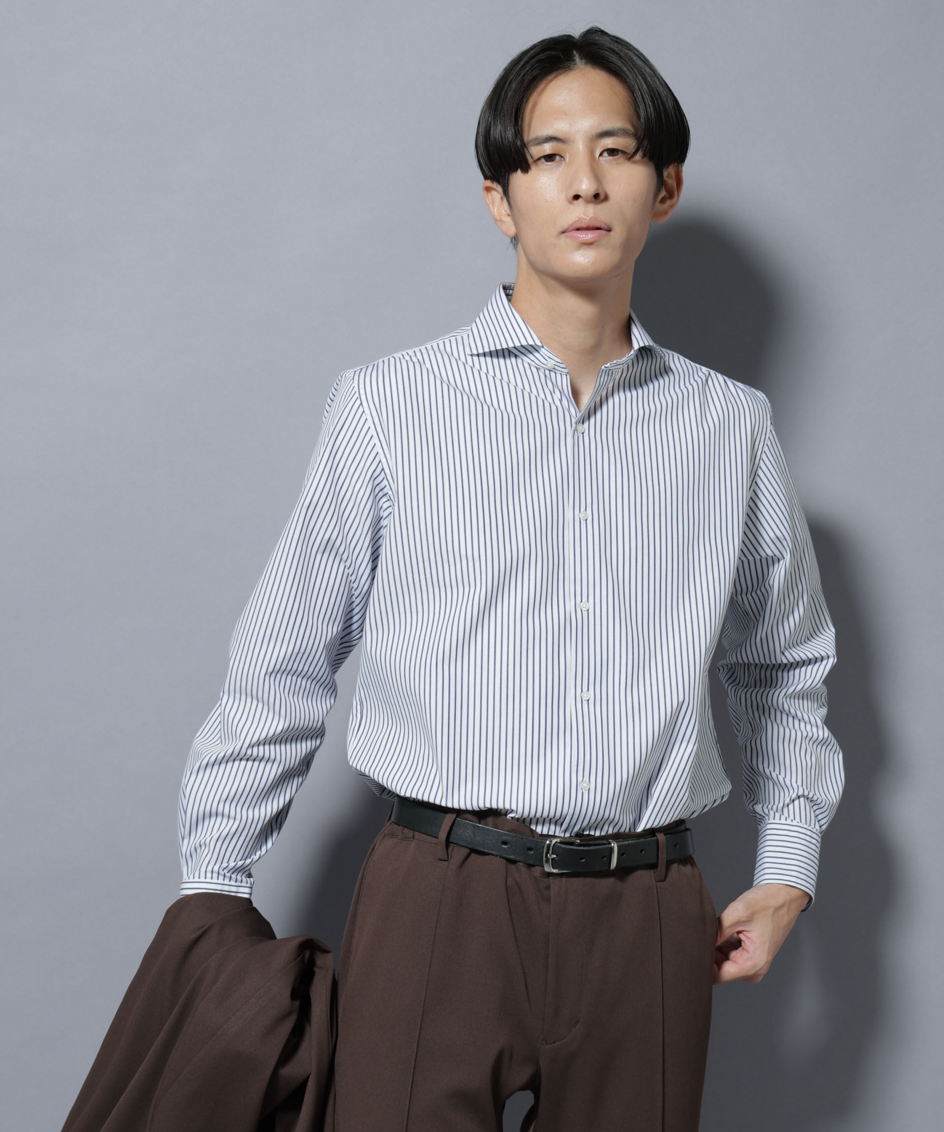 nano･universe「「N shirt」Anti Soaked(R)汗染み防止ホリゾンタルカラーシャツ長袖」|シャツ・ブラウス|パターン1