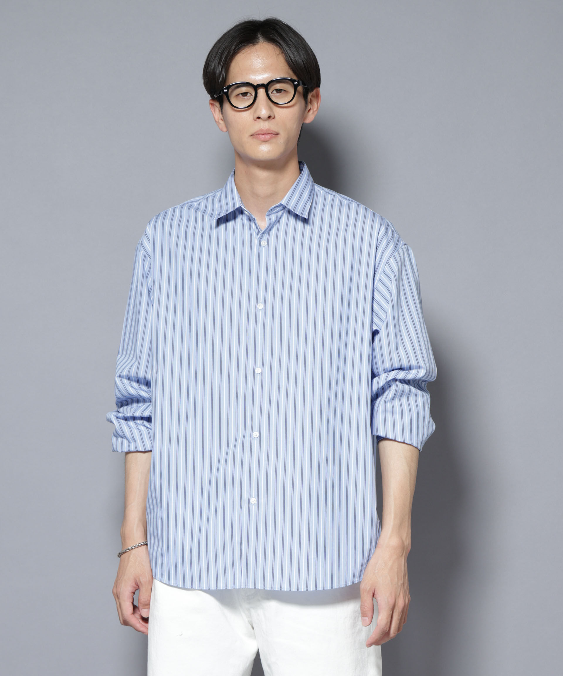 nano･universe「「大人のワイドシャツ」レギュラーカラー ストライプ長袖」|シャツ・ブラウス|サックス5