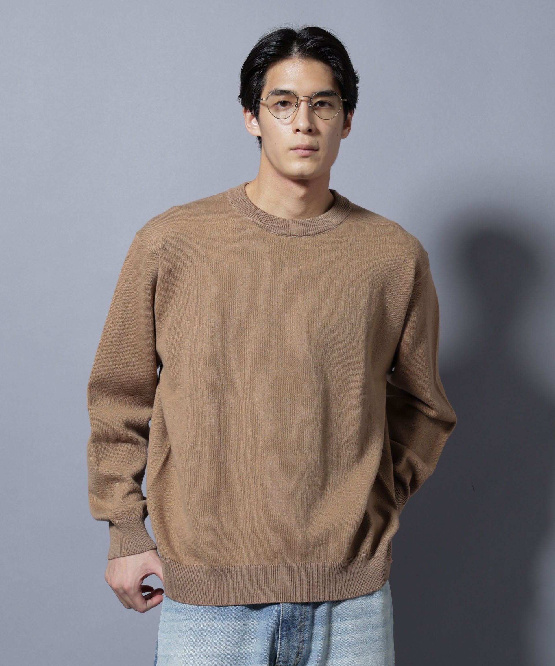 nano･universe「｢大人のｽｳｪｯﾄ｣ｺｯﾄﾝｽｳｪｯﾄﾗｲｸﾆｯﾄ ｴﾙﾎﾞｰﾊﾟｯ」|ニット・セーター|ベージュ