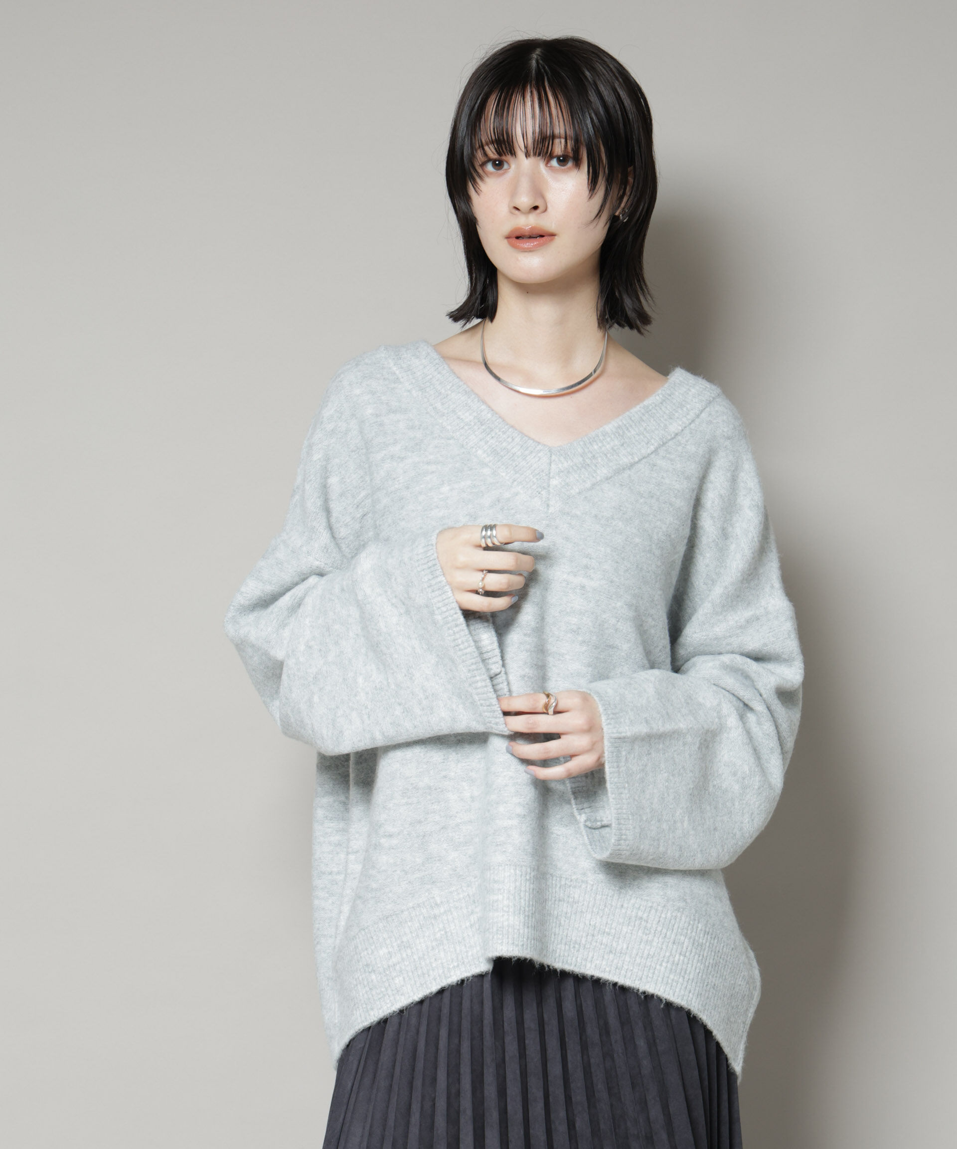 nano･universe「Vネックワイドシルエット圧縮ニット」|ニット・セーター|