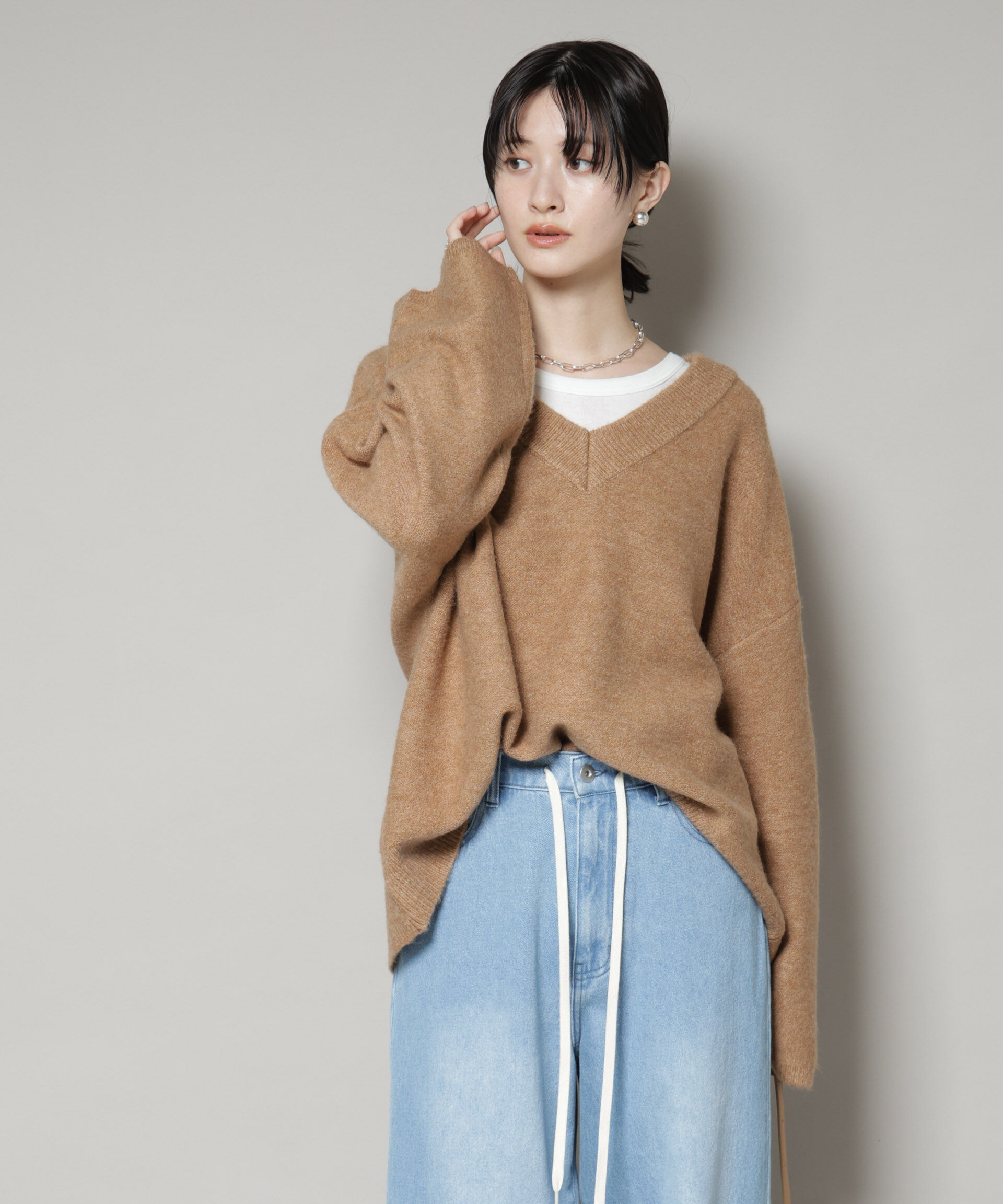 nano･universe「Vネックワイドシルエット圧縮ニット」|ニット・セーター|