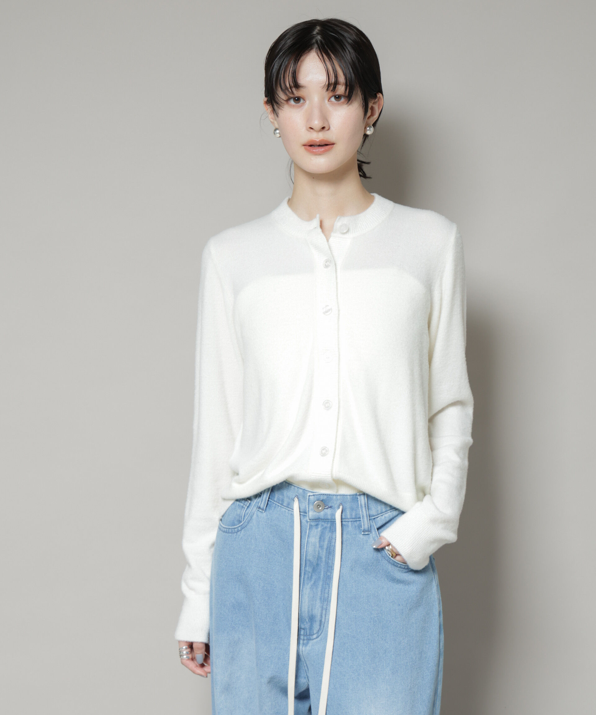 nano･universe「ミニラメシャギークルーネックカーディガン」|ニット・セーター|