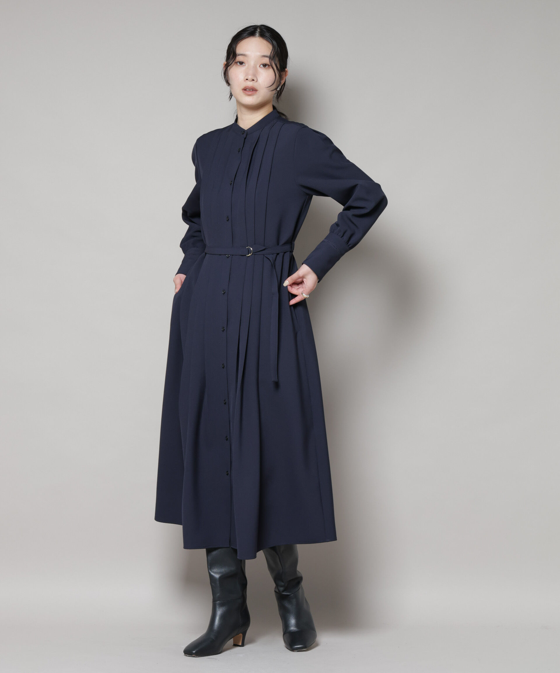 nano･universe「ダブルクロスベルト付きタックワンピース」|ワンピース|