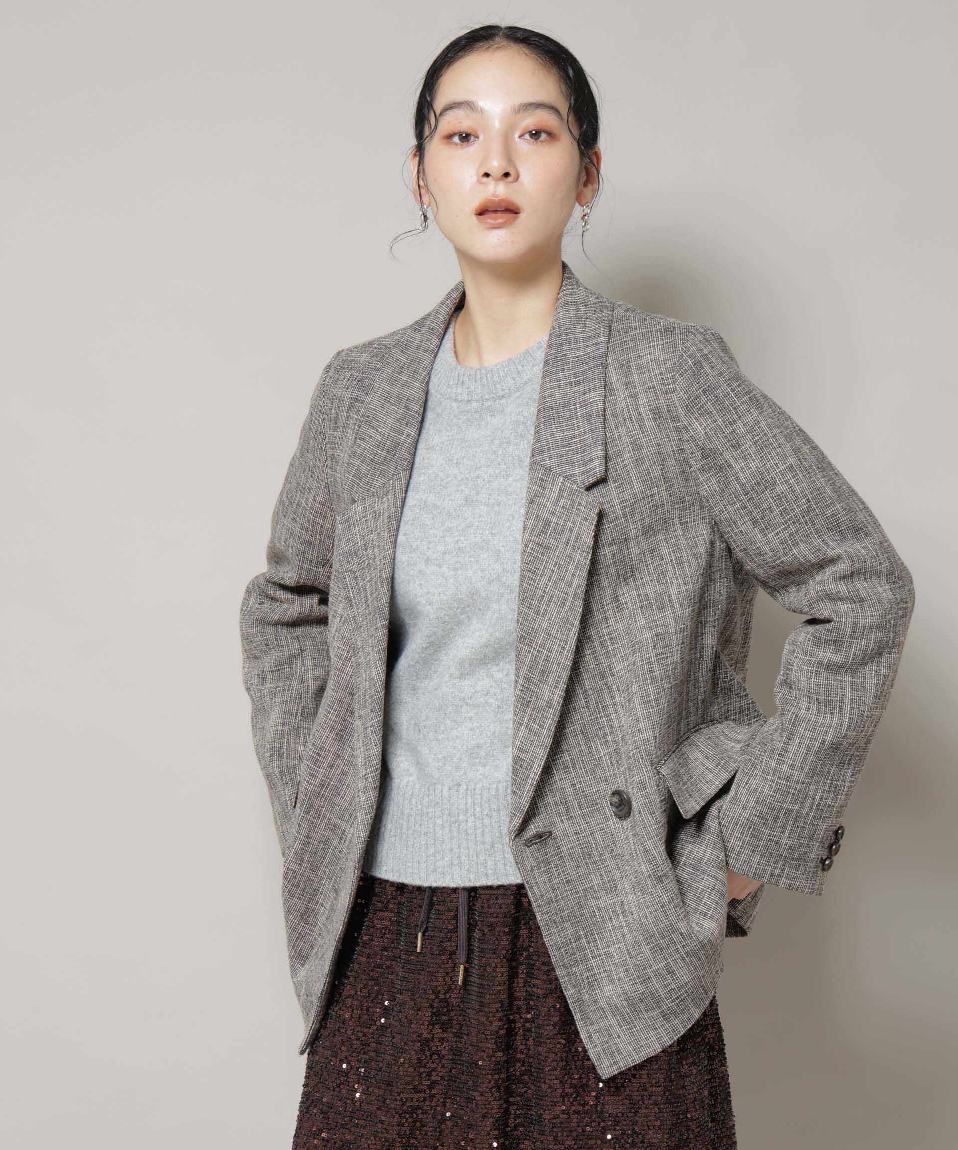 nano･universe「ツイードセミダブルジャケット(セットアップ可)」|テーラードジャケット|