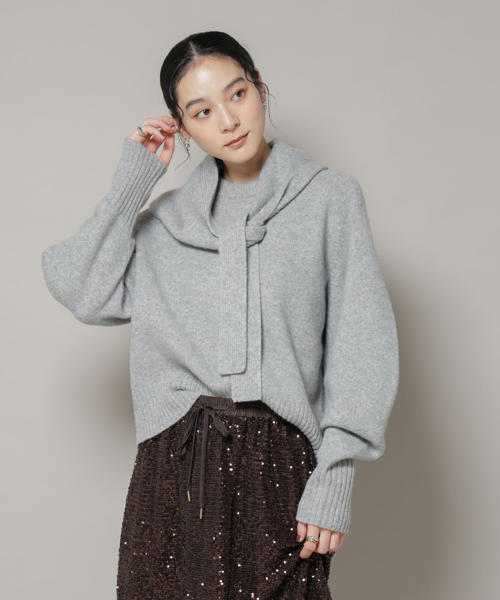 nano･universe「AQUAウールカシミヤクルーネックニットプルオーバー」|ニット・セーター|グレー