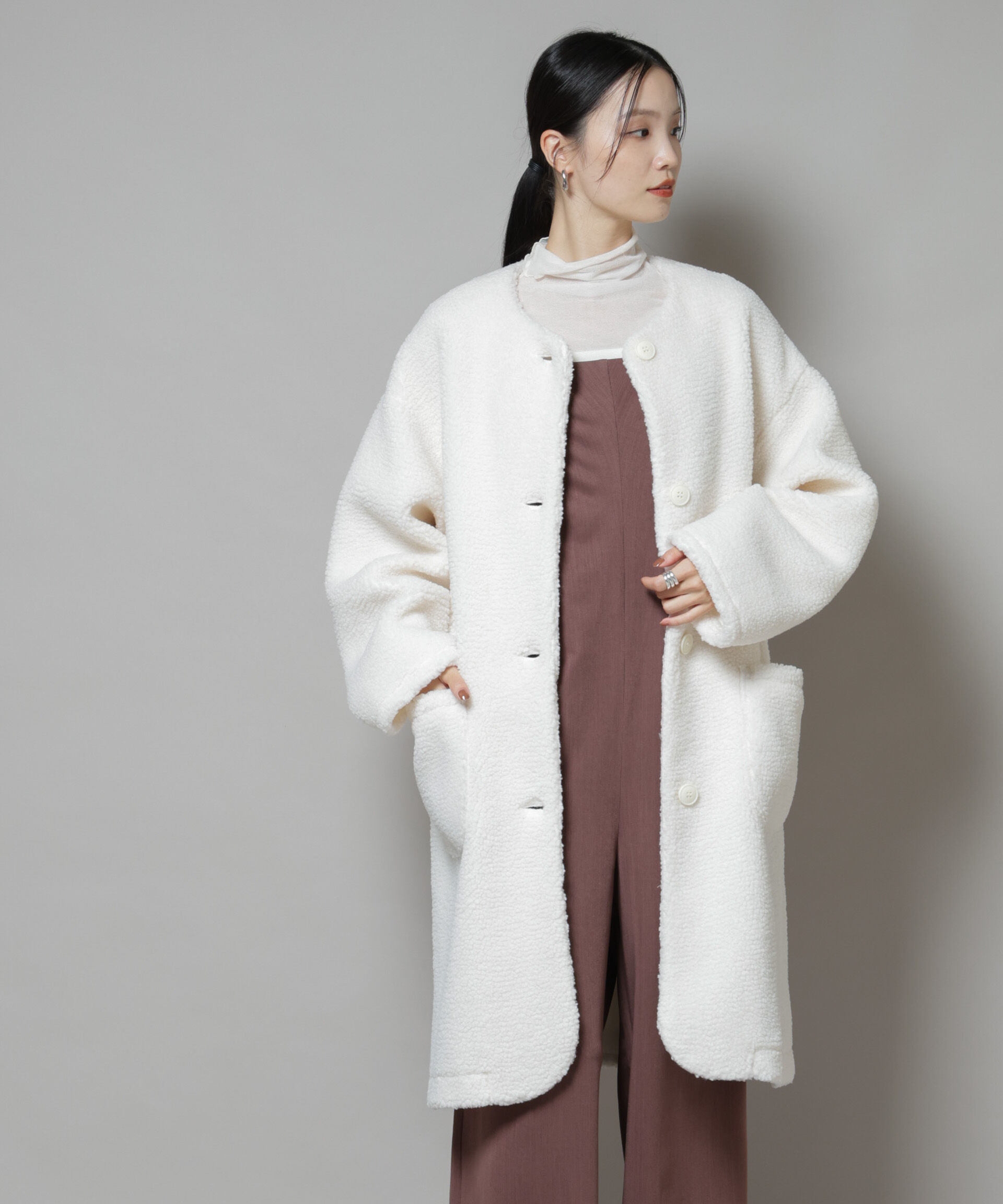 nano･universe「ソフトボアノーカラーコート」|その他|アイボリー7