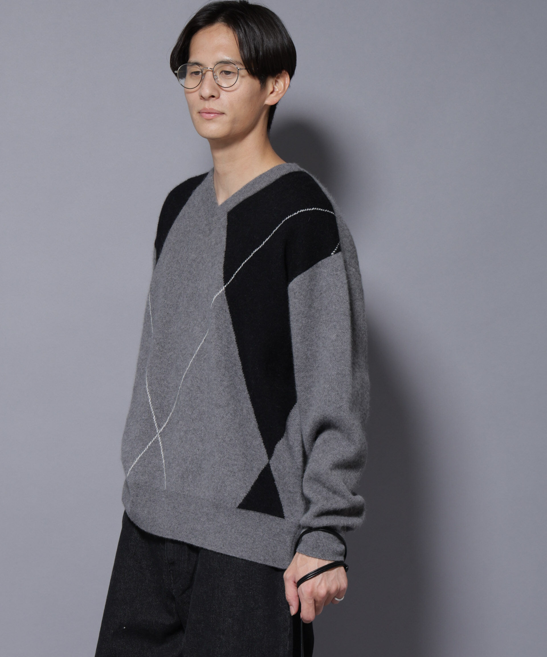 nano･universe「アンゴラ混アーガイルVネックニット」|ニット・セーター|