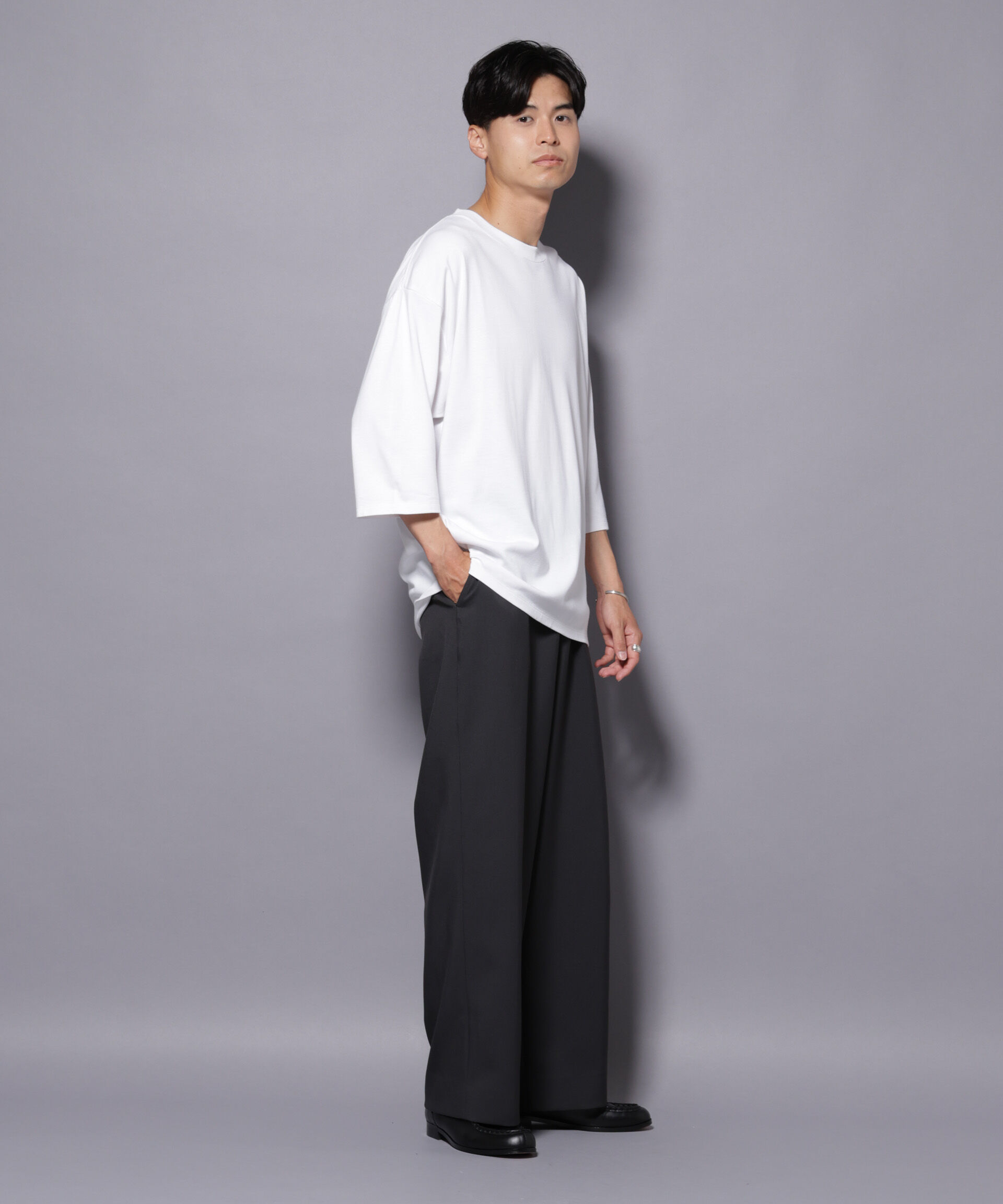 nano･universe「Anti Soaked(R) 汗染み防止 クルーネックワイドTシャツ七分袖」|Tシャツ・カットソー|