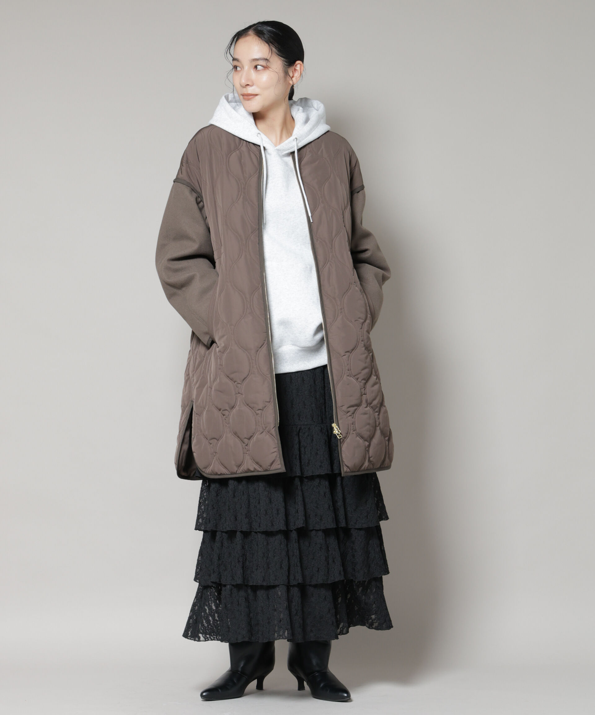 nano･universe「異素材コンビキルティングノーカラーコート」|その他|