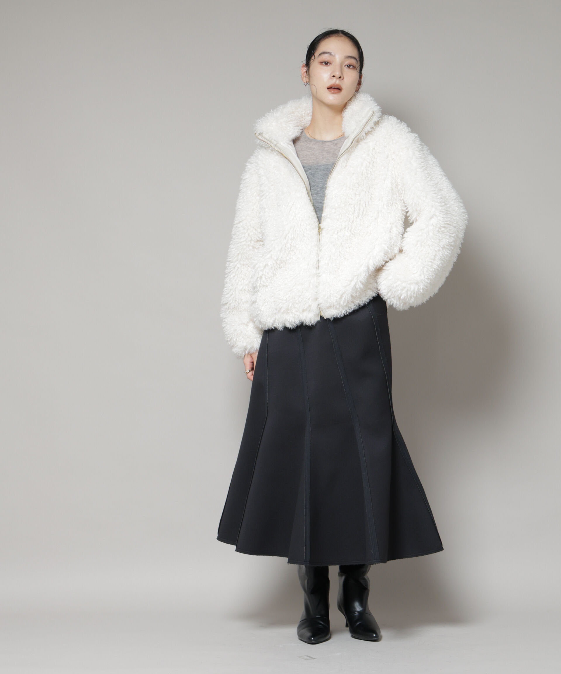 nano･universe「カーリーファースタンドブルゾン」|ブルゾン・スタジャン|