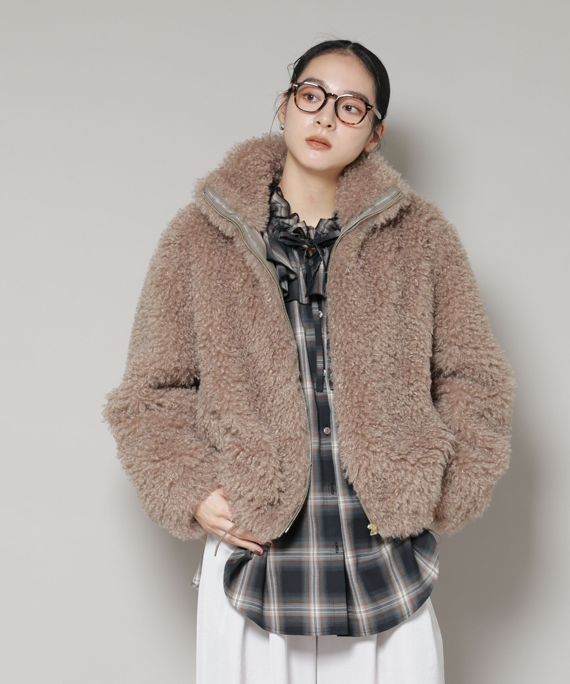 nano･universe「カーリーファースタンドブルゾン」|ブルゾン・スタジャン|