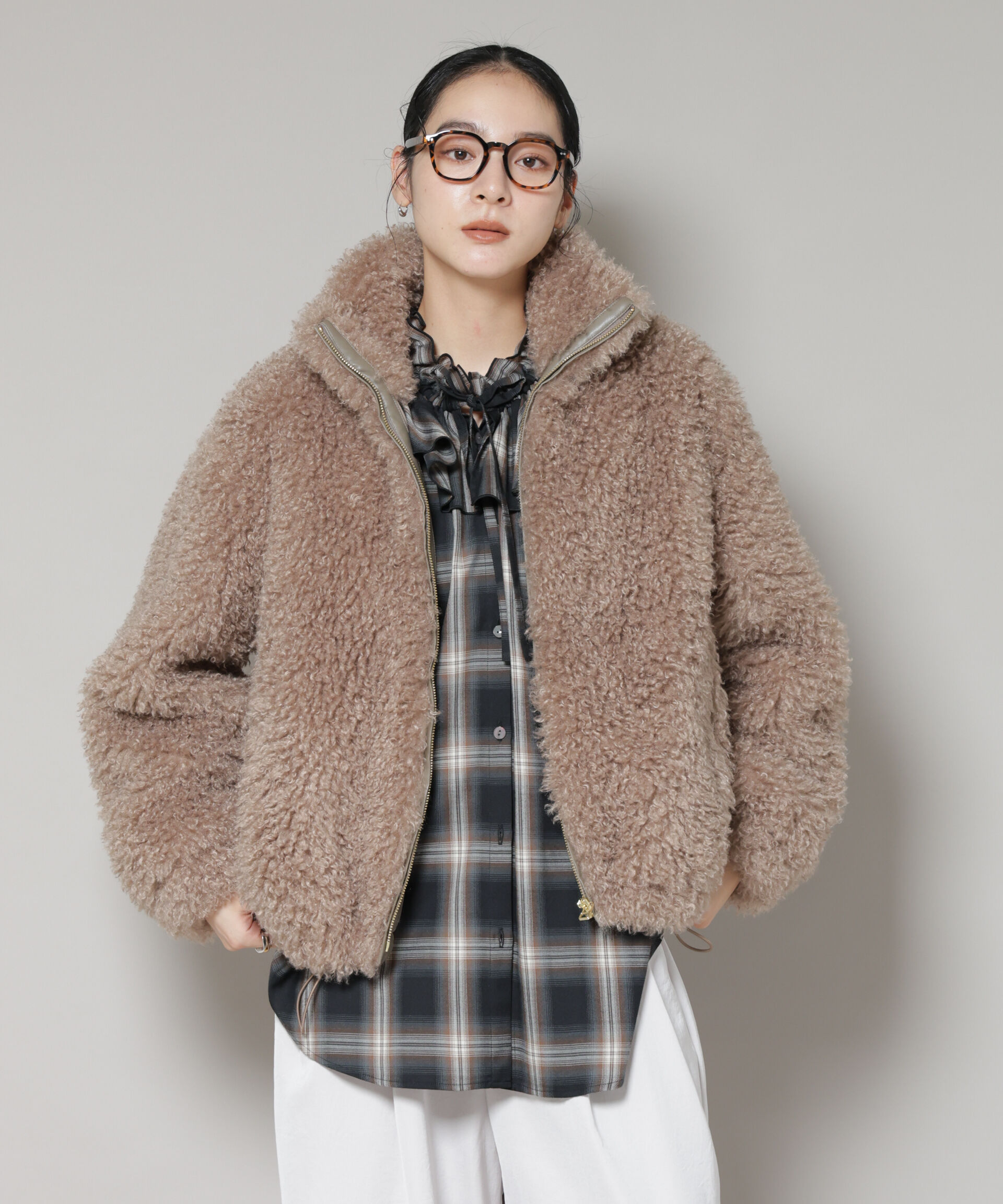 nano･universe「カーリーファースタンドブルゾン」|ブルゾン・スタジャン|