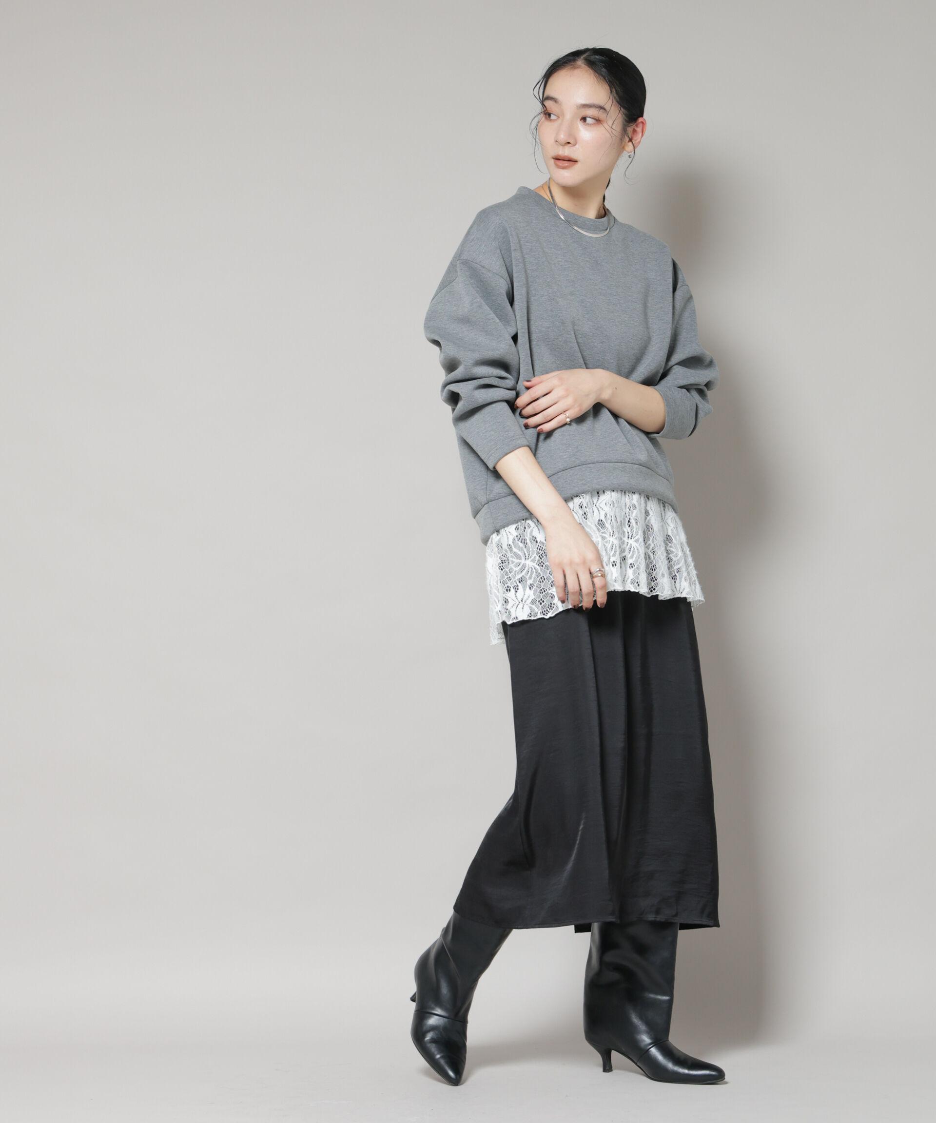 nano･universe「レースレイヤードセットワンピース」|ワンピース|グレー