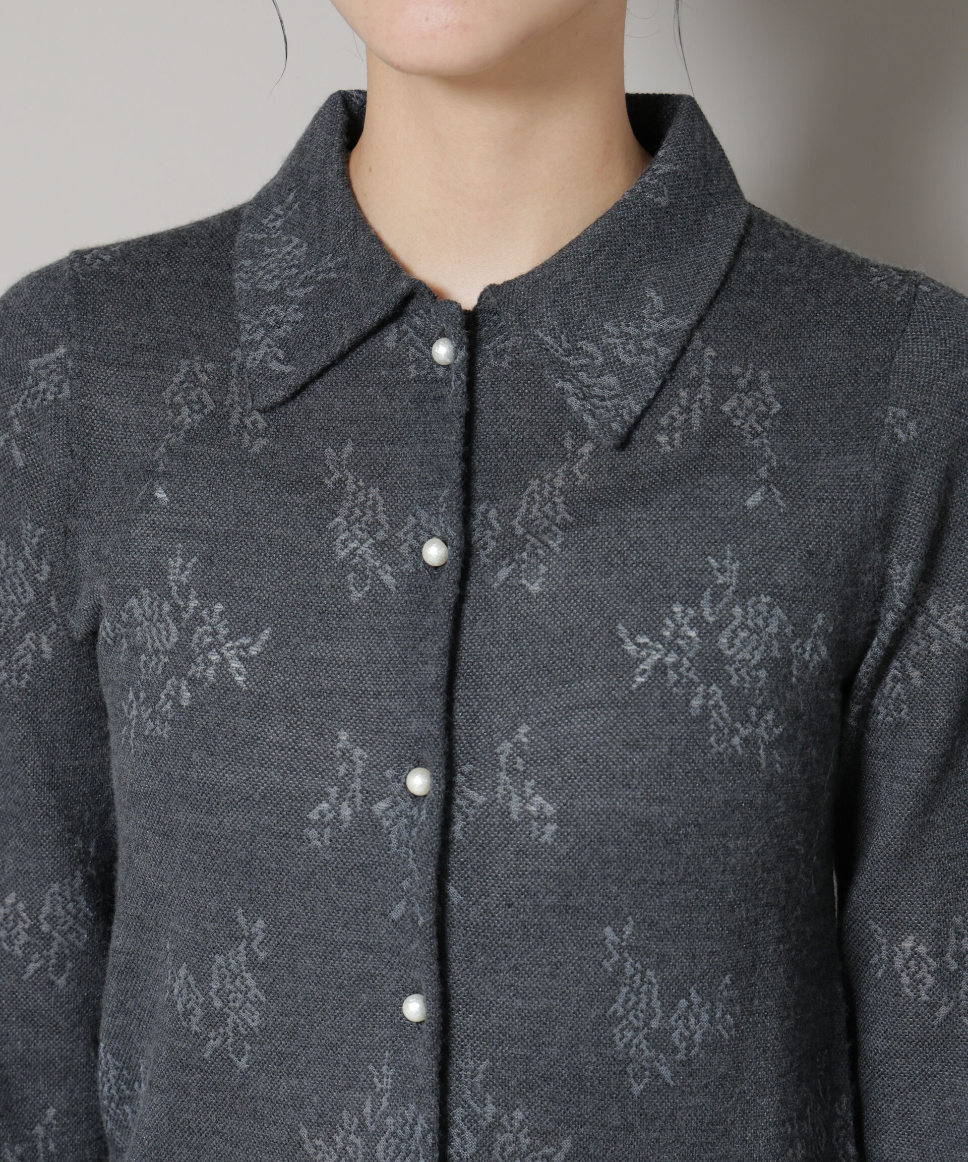 nano･universe「レースジャカード長袖ポロカーディガン」|ニット・セーター|