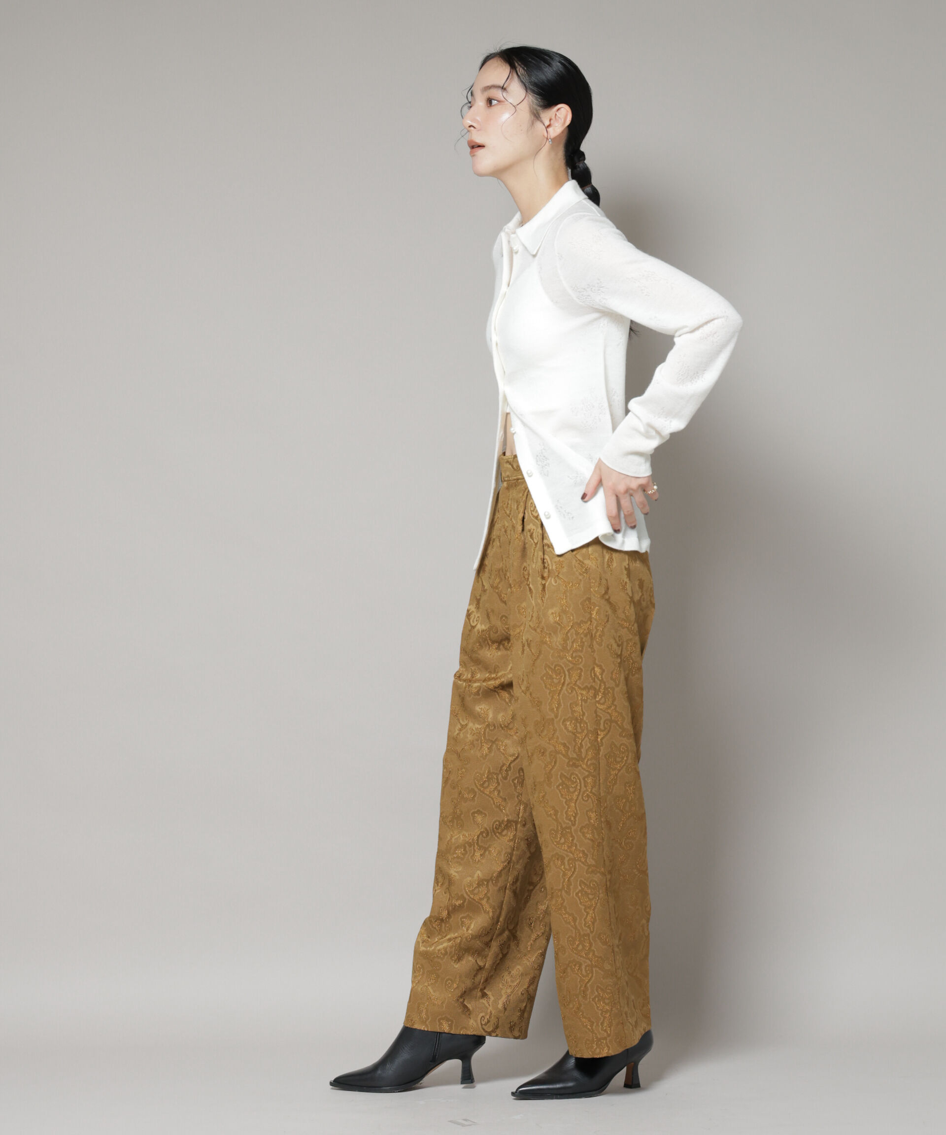 nano･universe「レースジャカード長袖ポロカーディガン」|ニット・セーター|