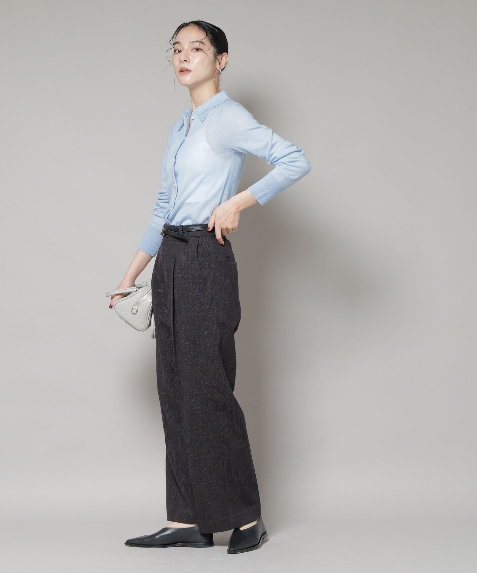 nano･universe「レースジャカード長袖ポロカーディガン」|ニット・セーター|