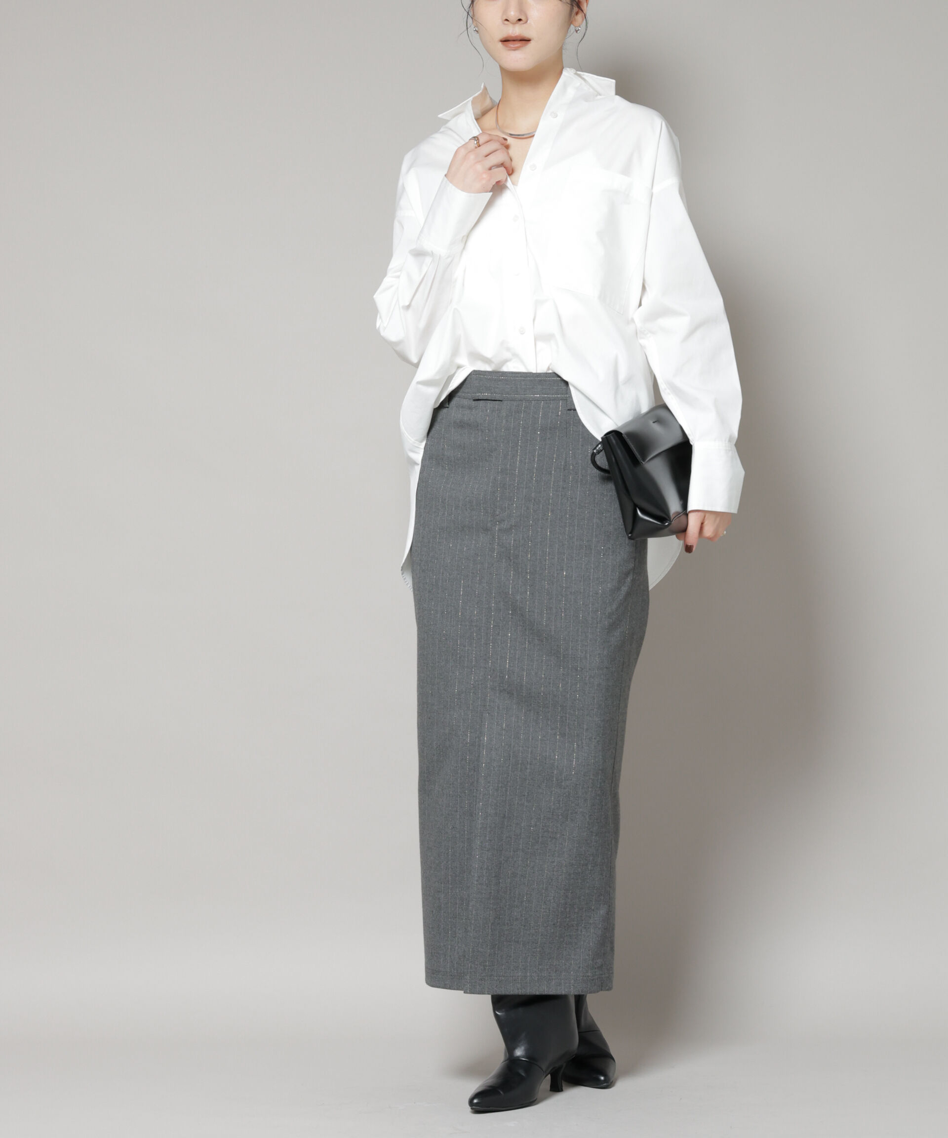 nano･universe「ラメストライプスーチングIラインスカート」|スカート|グレー