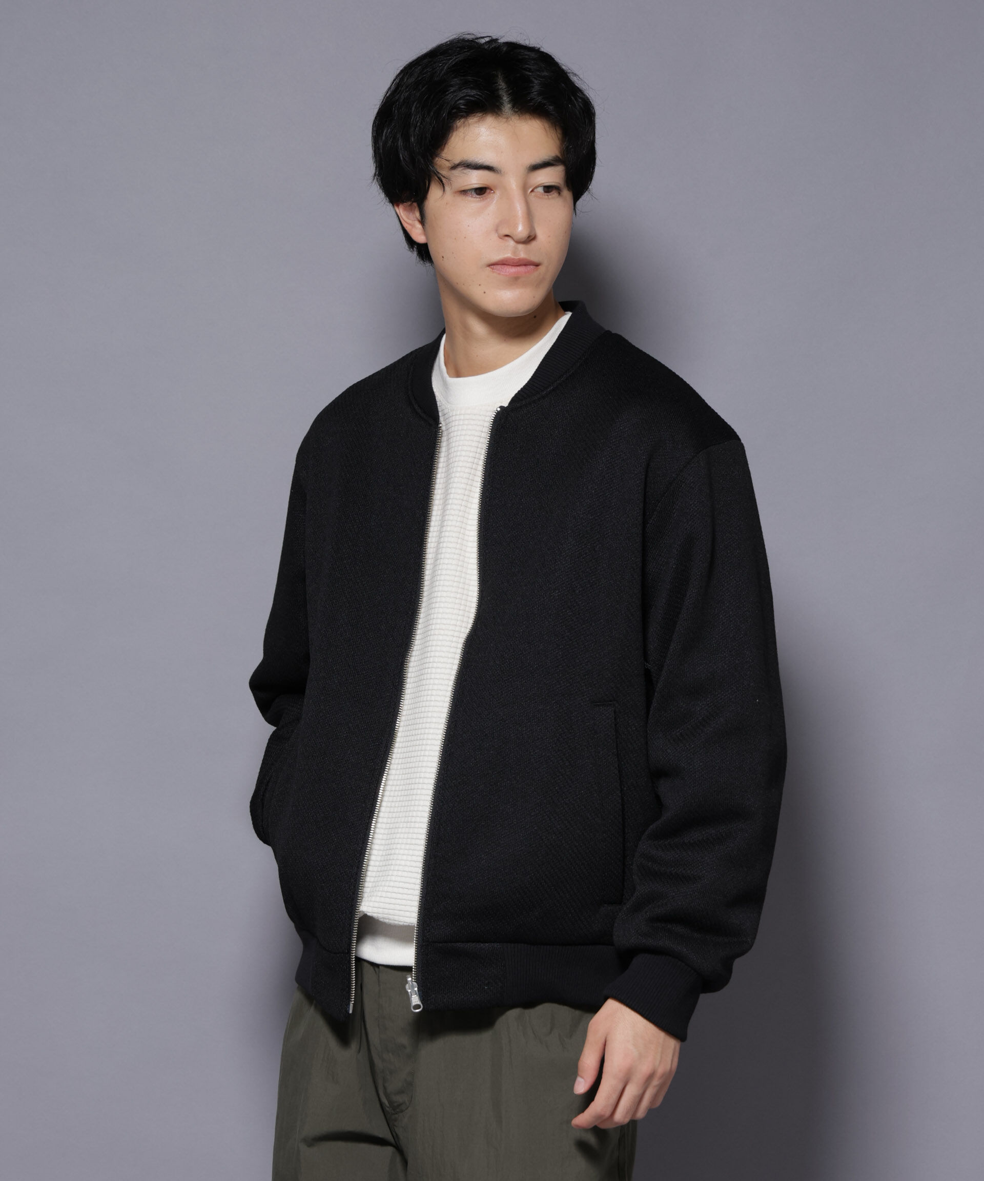 nano･universe「ニットフリースZIPブルゾン(セットアップ可)」|ブルゾン・スタジャン|ブラック