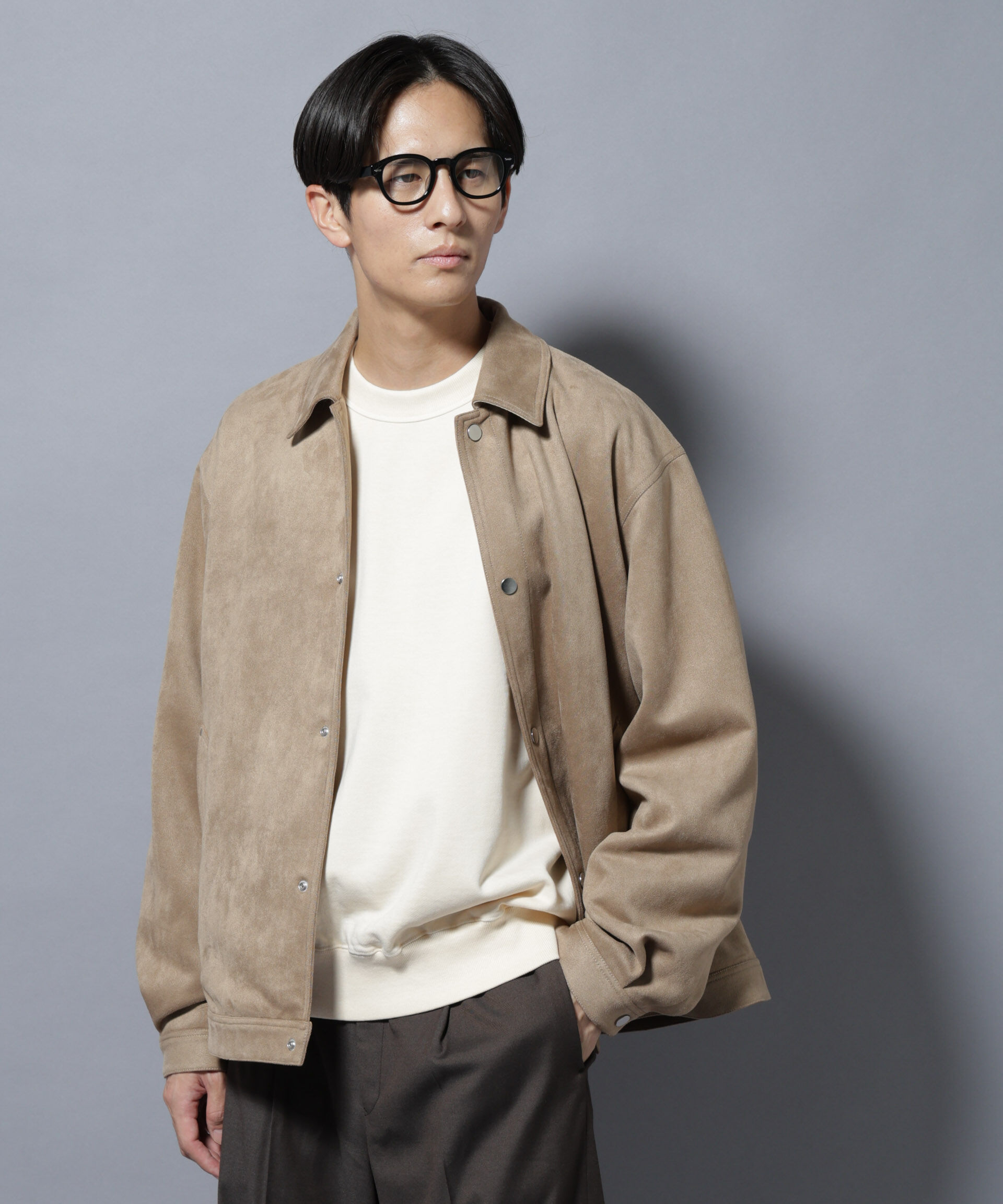 nano･universe「フェイクスエードシャツブルゾン」|ブルゾン・スタジャン|ベージュ