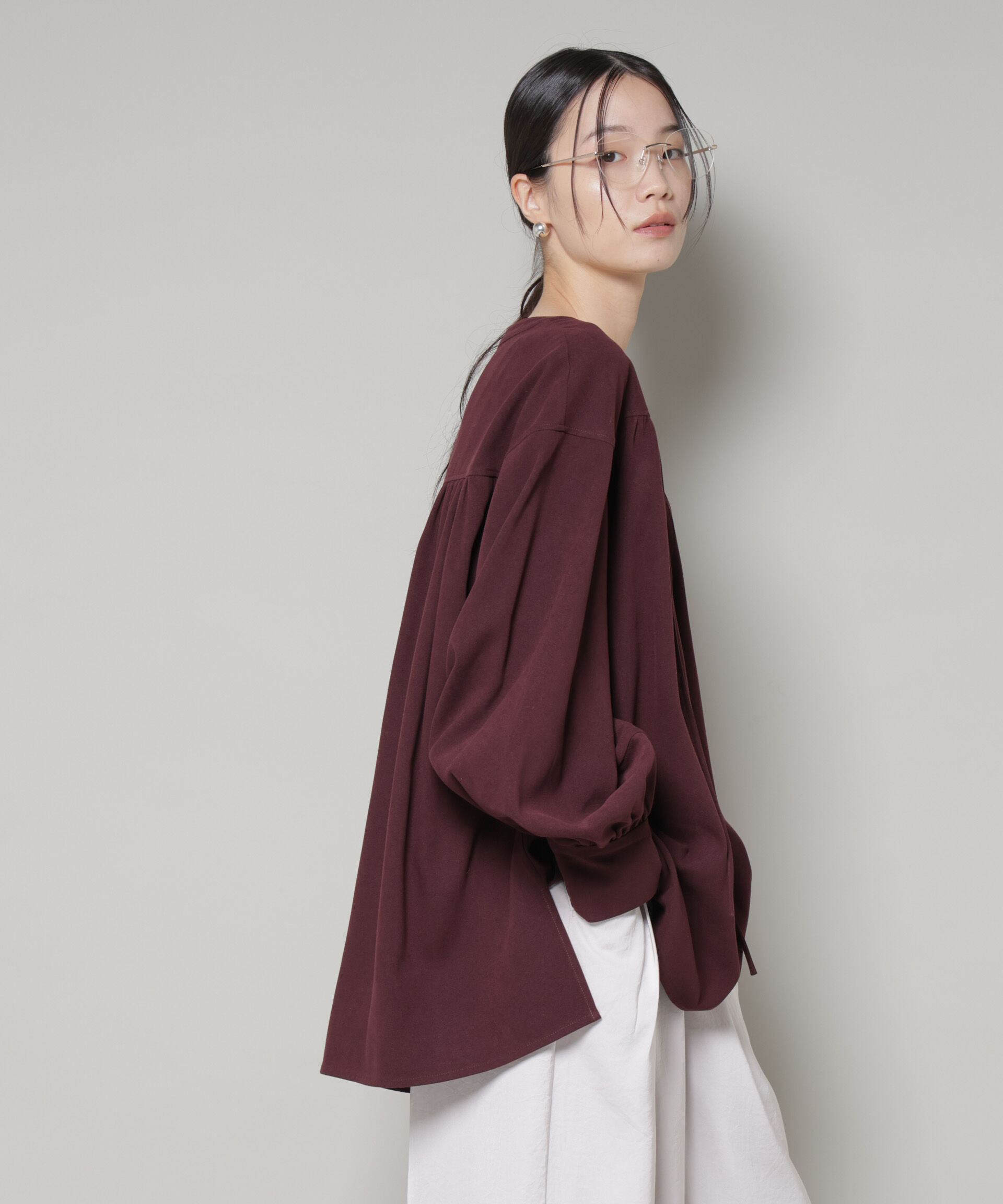 nano･universe「レースアップギャザープルオーバーブラウス」|シャツ・ブラウス|