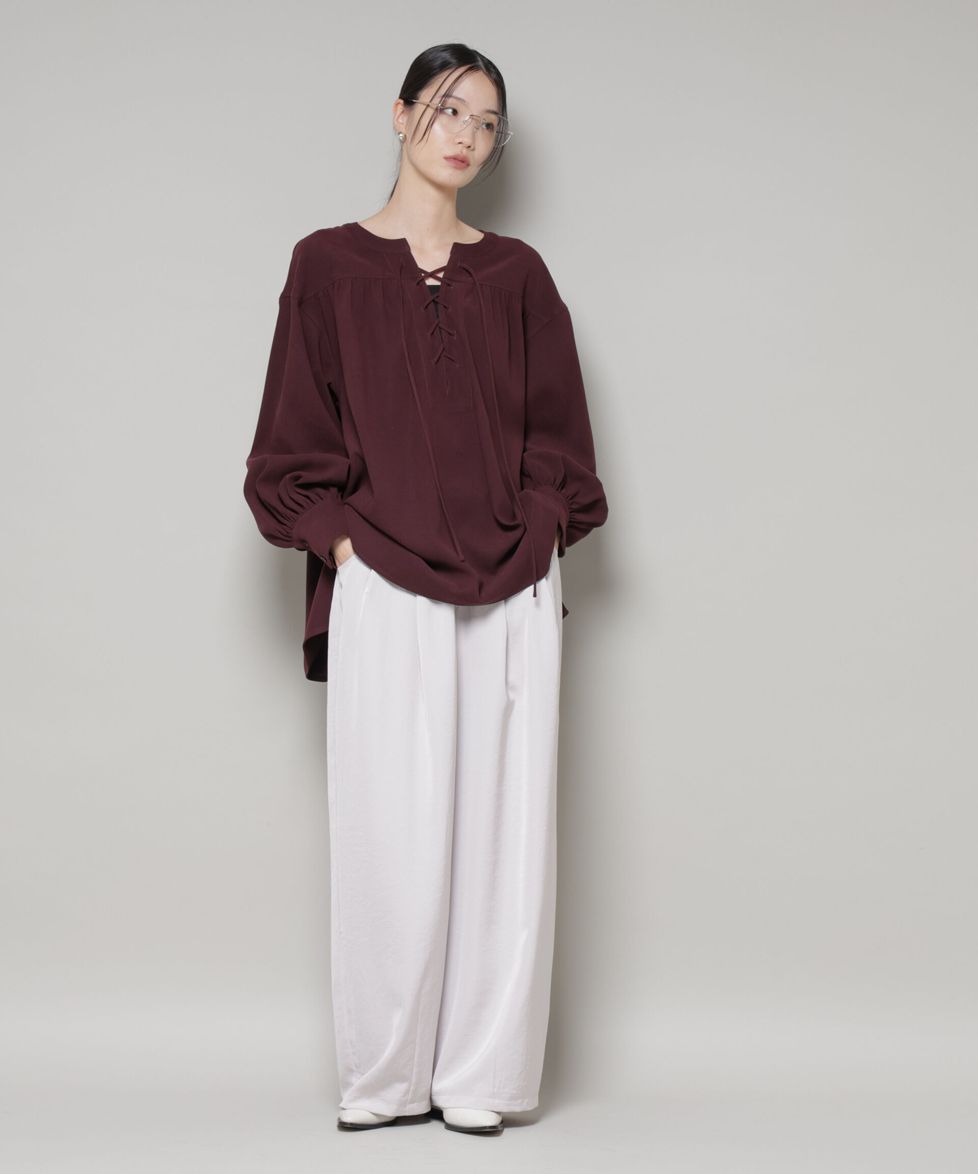 nano･universe「レースアップギャザープルオーバーブラウス」|シャツ・ブラウス|