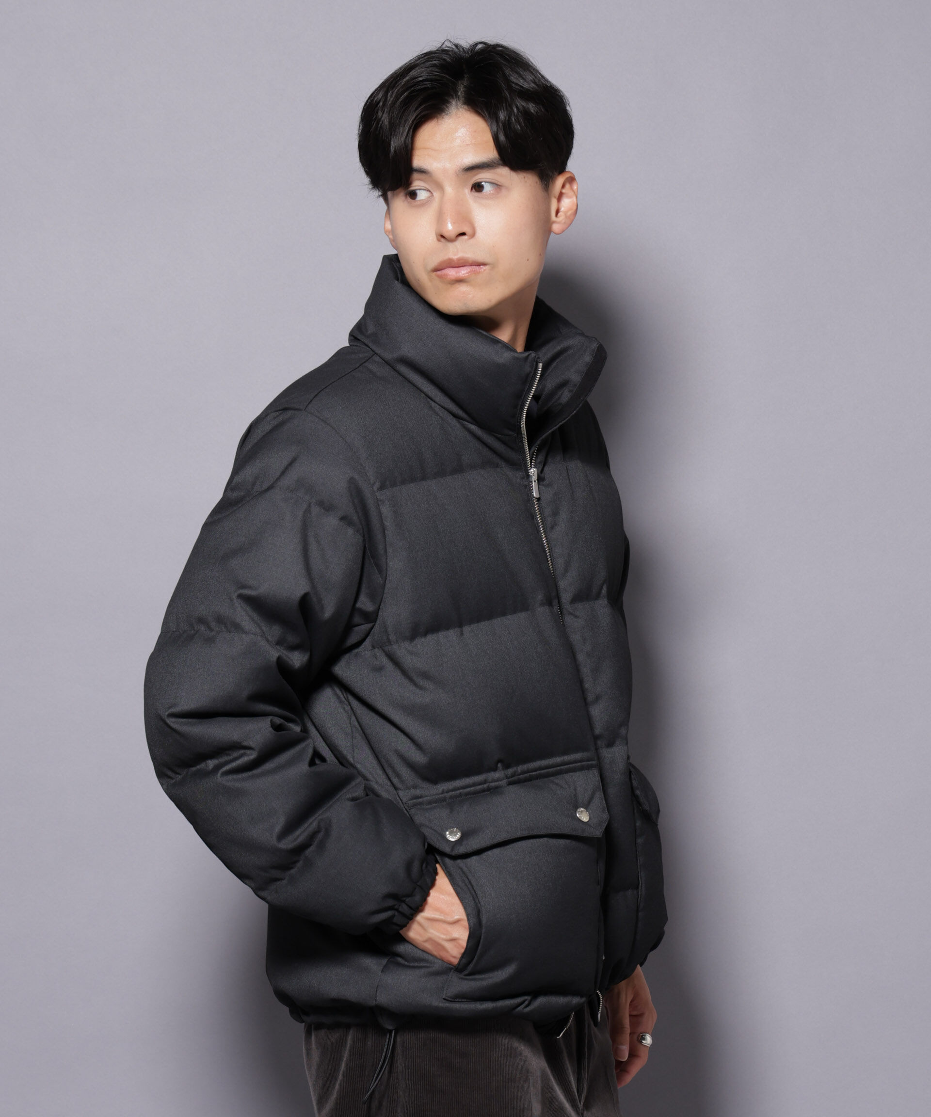 nano･universe「DELEGANTE エアリーサキソニー／グレンチェックTAIONダウンジャケット」|ダウン|