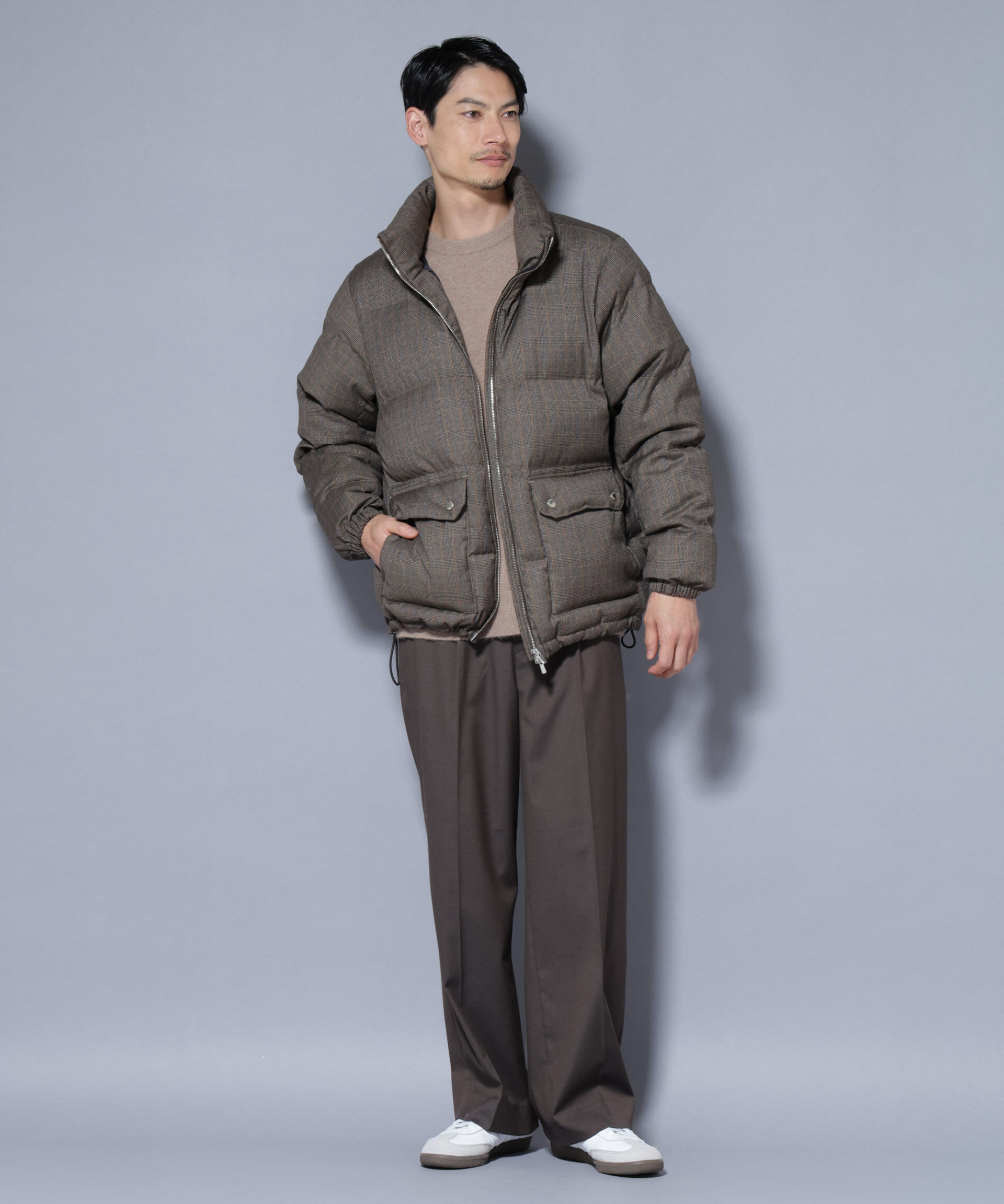 nano･universe「DELEGANTE エアリーサキソニー／グレンチェックTAIONダウンジャケット」|ダウン|