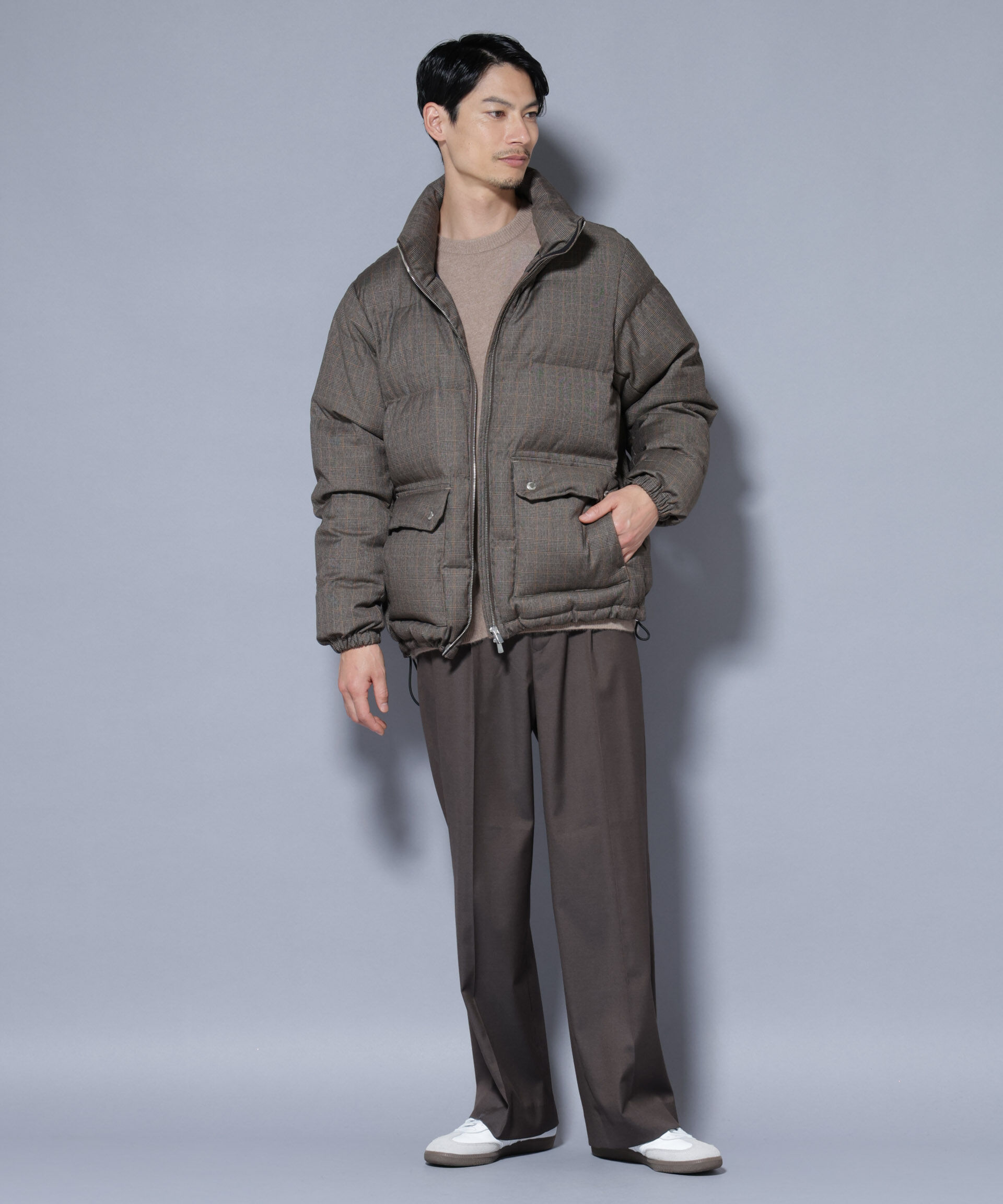 nano･universe「DELEGANTE エアリーサキソニー／グレンチェックTAIONダウンジャケット」|ダウン|