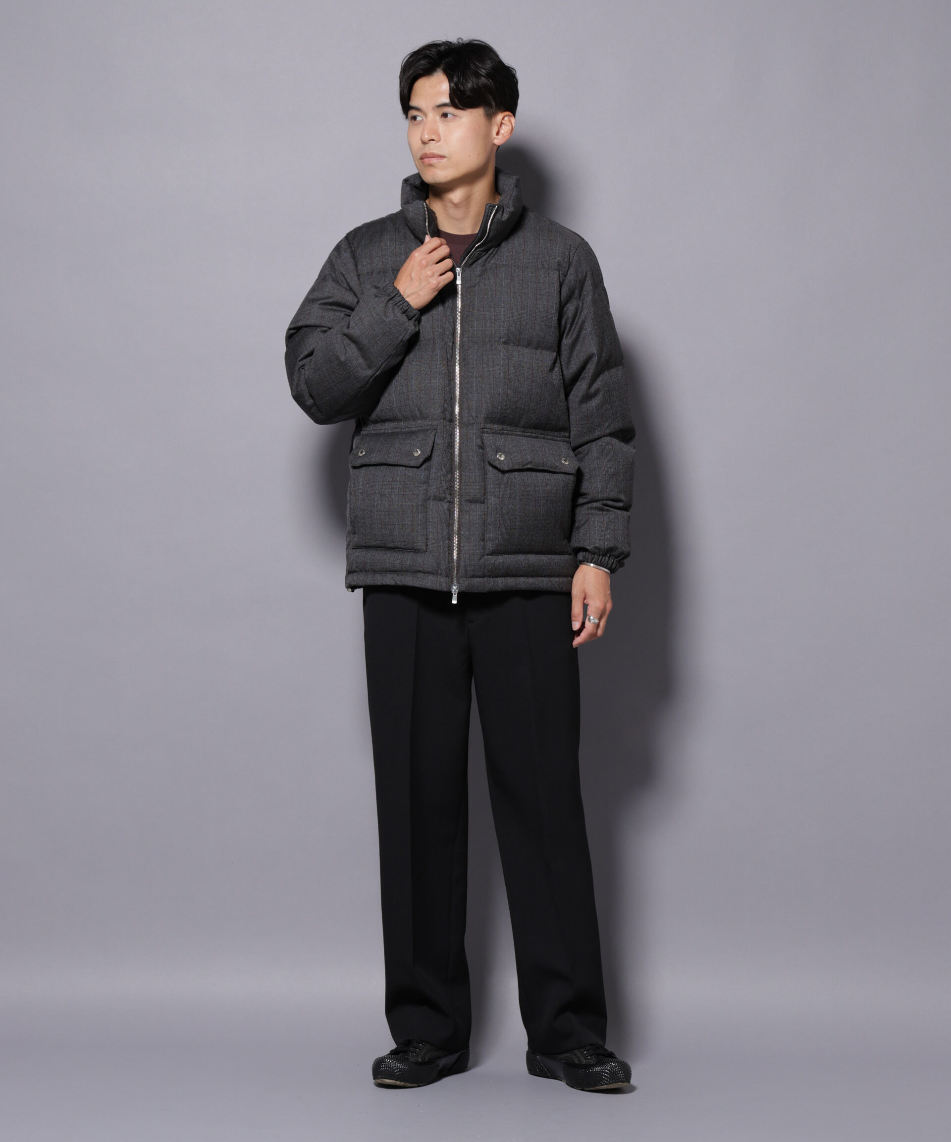 nano･universe「DELEGANTE エアリーサキソニー／グレンチェックTAIONダウンジャケット」|ダウン|