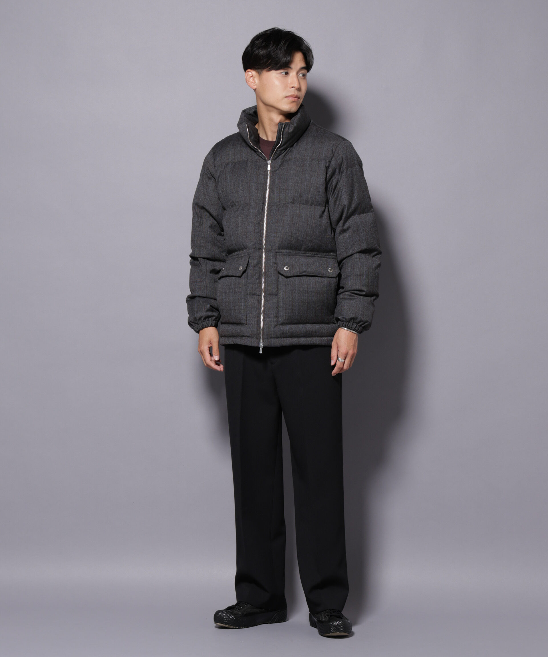 nano･universe「DELEGANTE エアリーサキソニー／グレンチェックTAIONダウンジャケット」|ダウン|